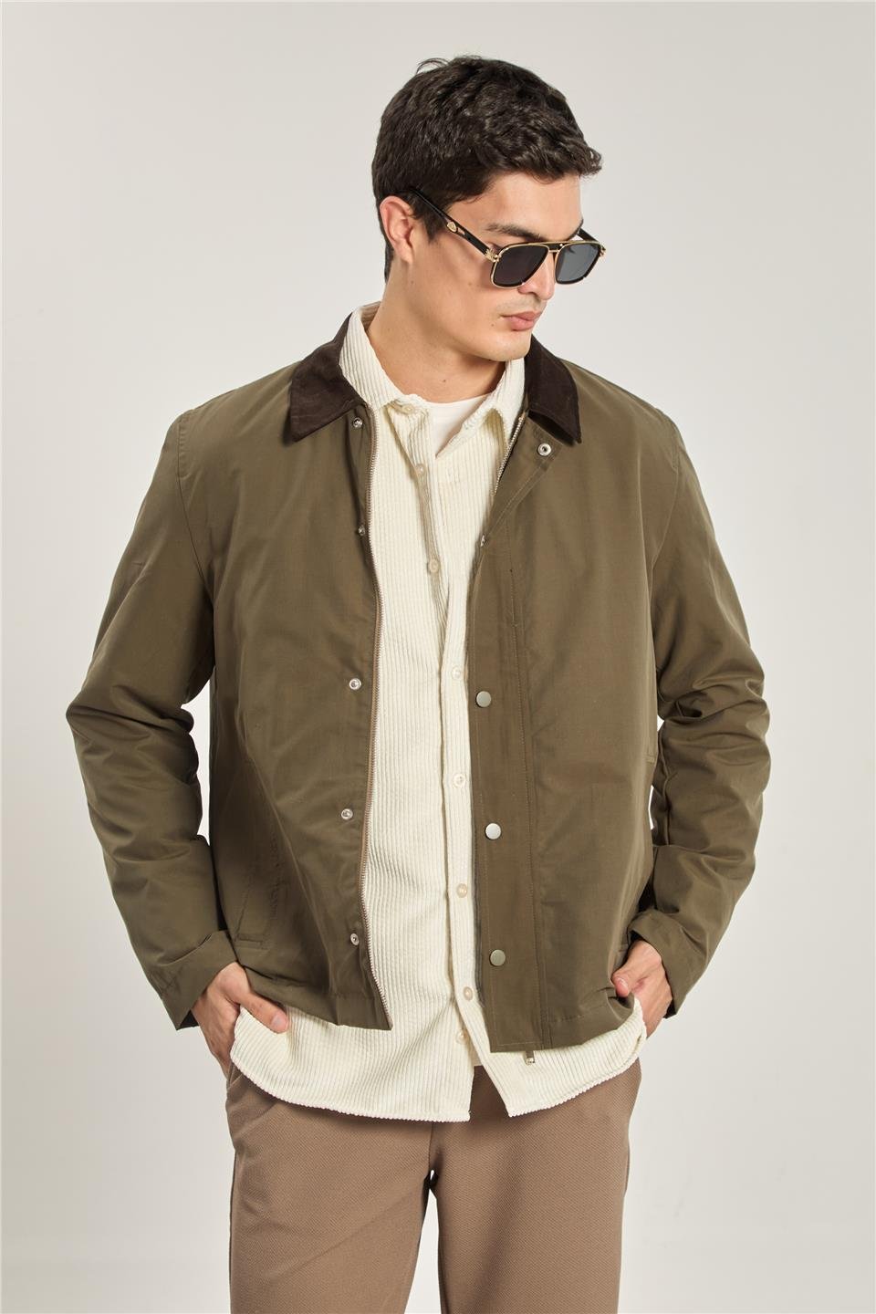 Erkek Polo Yaka Çıtçıtlı Ceket - Haki