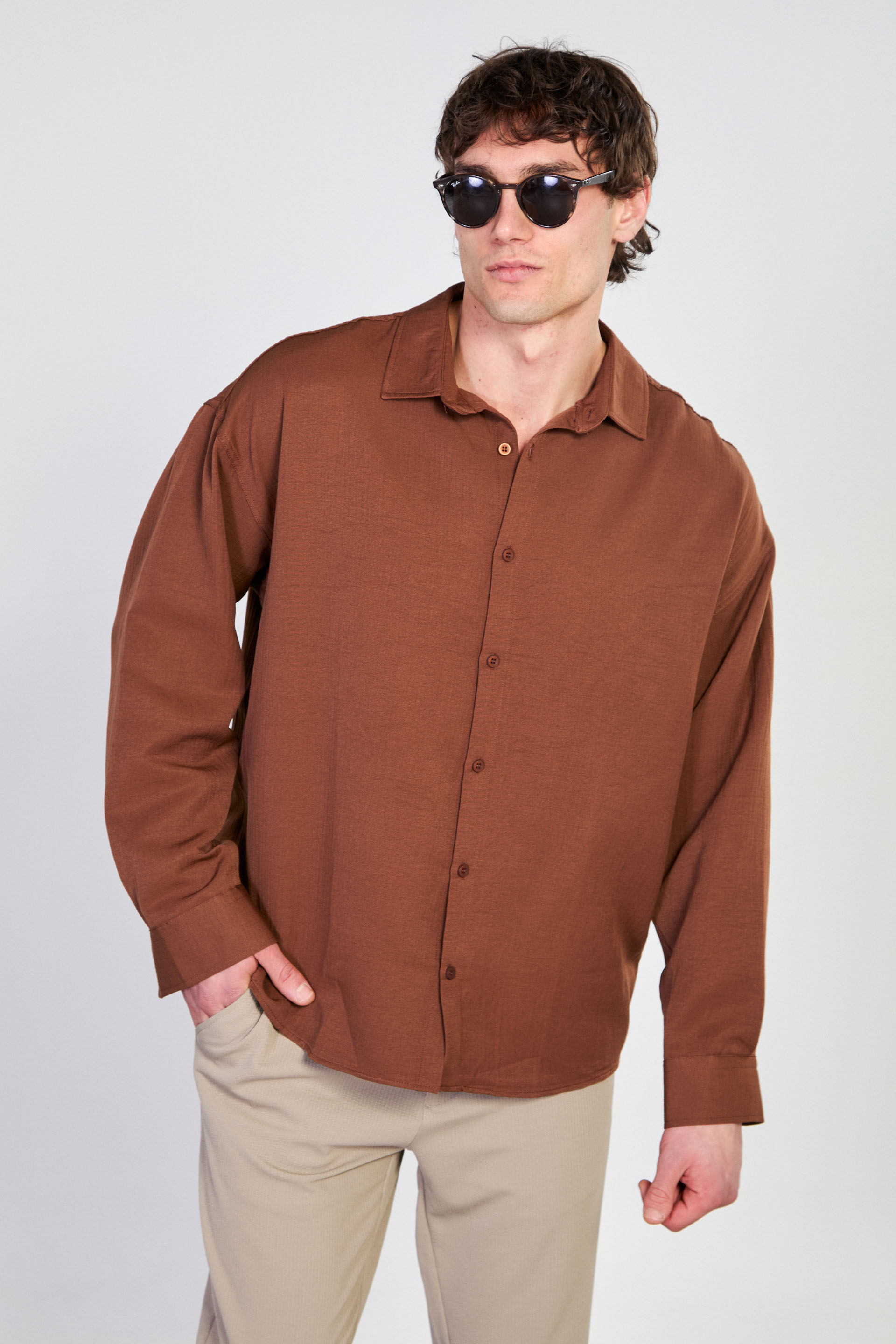 Erkek Regular Fit Klasik Gömlek - kahve