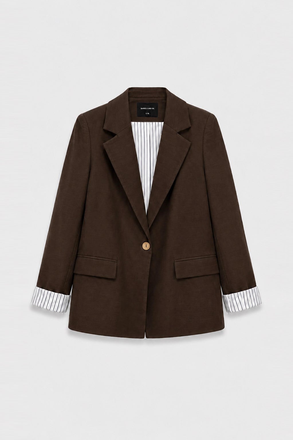 Kadın Kolları Çizgili Düğmeli Blazer Ceket - Acı Kahve