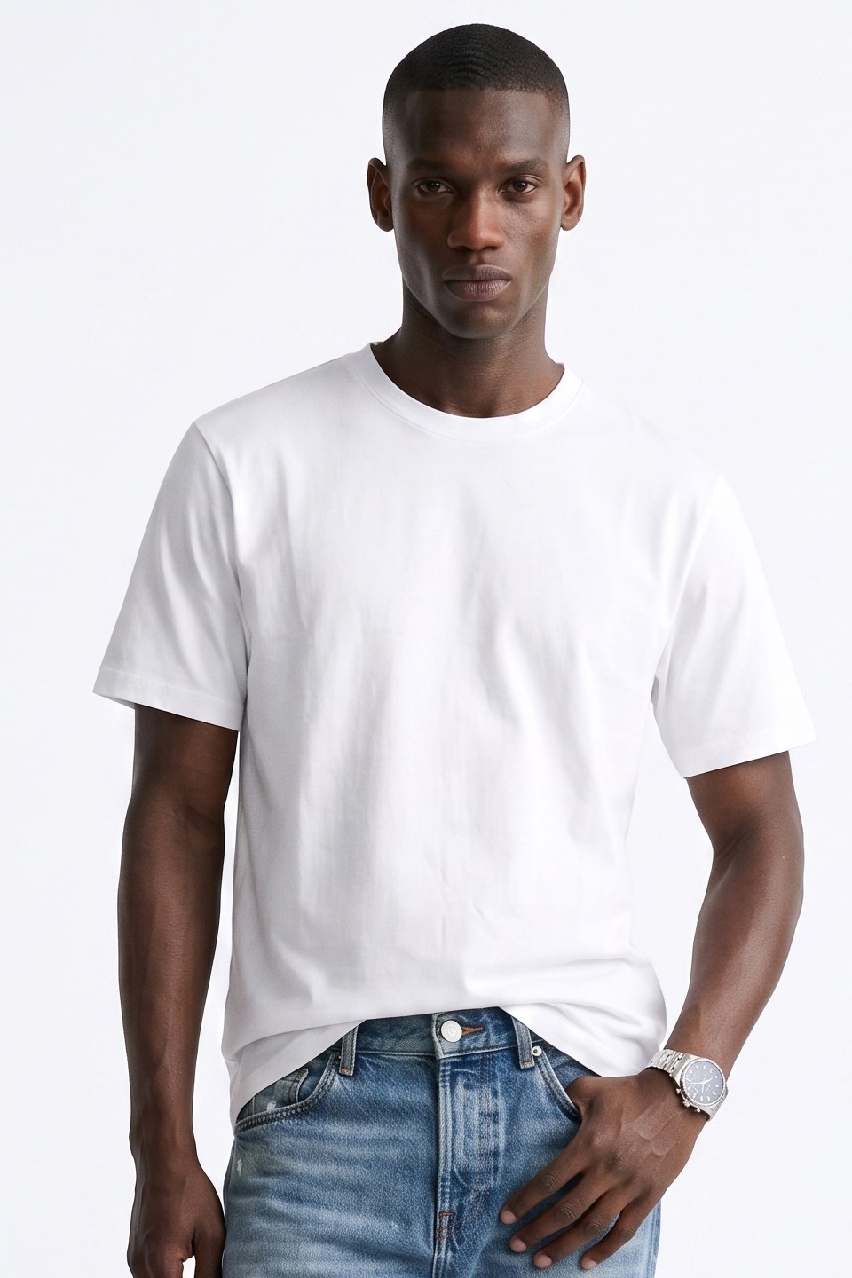 Erkek Bisiklet Yaka Regular Fit T-Shirt - Ekru
