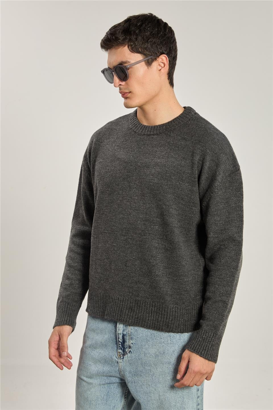 Erkek Bisiklet Yaka Uzun Kollu Kazak - Antrasit