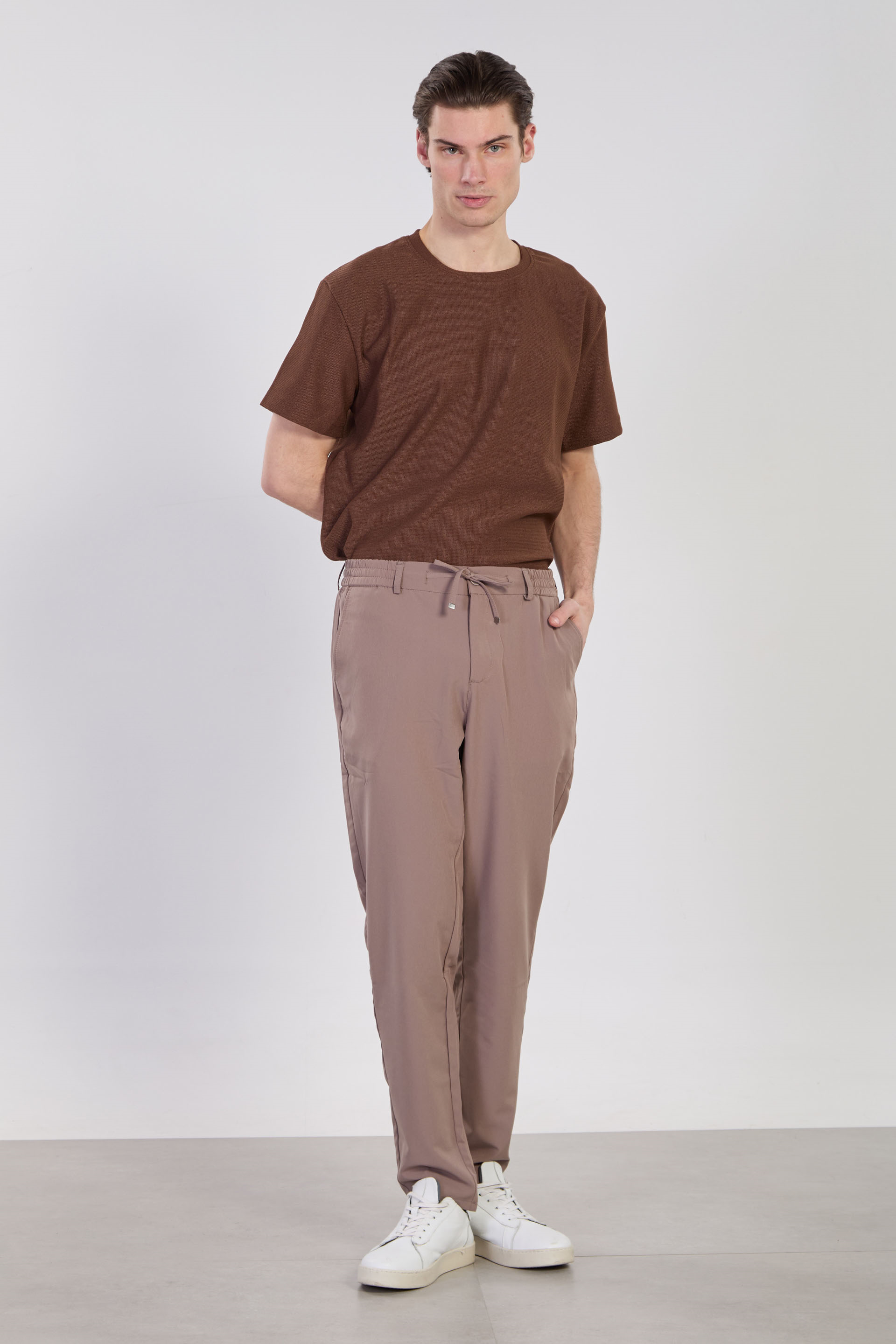 Erkek Beli İpli Jogger Pantolon - Kahve