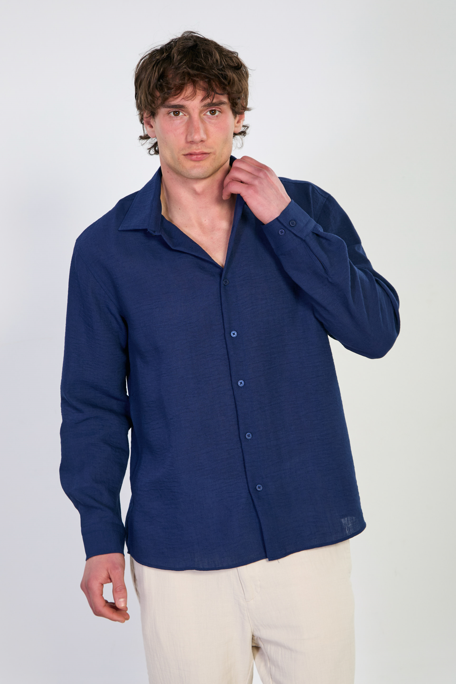 Erkek Uzun Kollu Regular Fit Gömlek - Lacivert