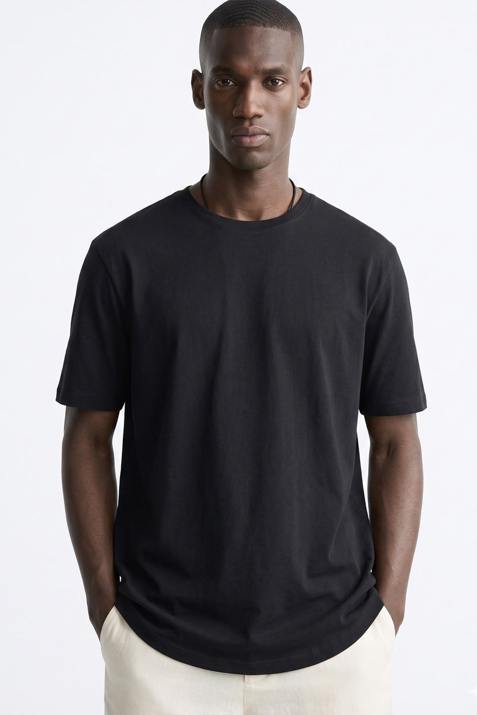 Erkek Oval Kesim T-Shirt - Siyah