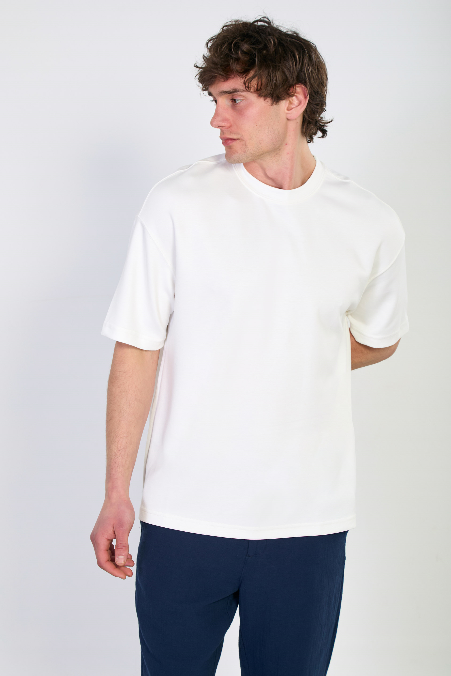 Erkek Oversize Basic T-Shirt - Beyaz