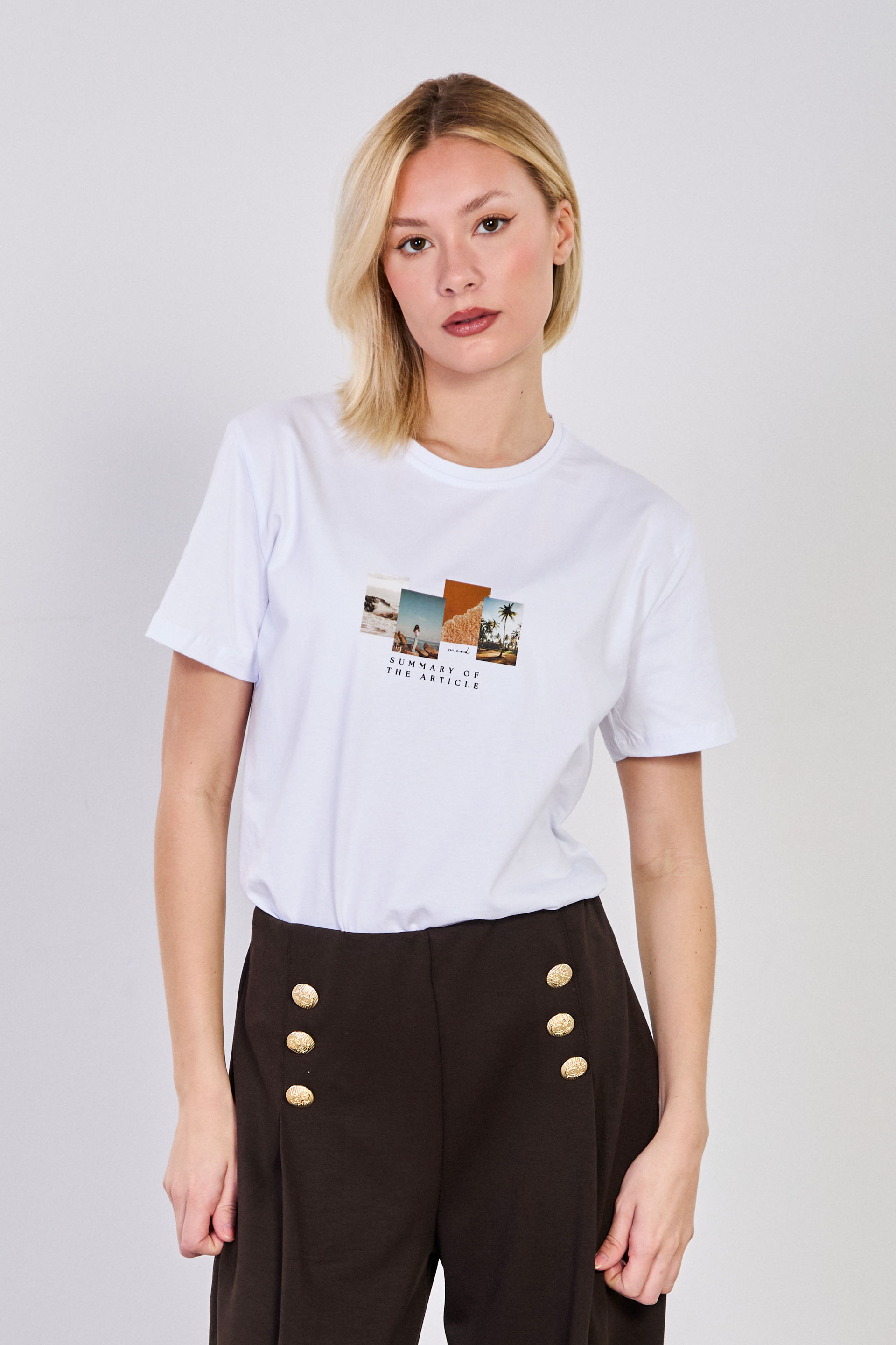 Kadın Yaz Baskılı T-Shirt - Beyaz