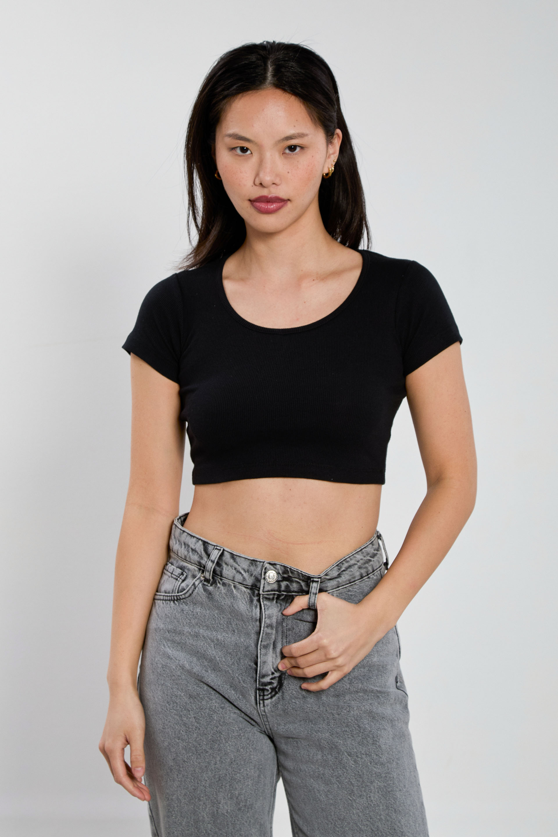 Kadın Derin Yaka Fitilli Body - Siyah