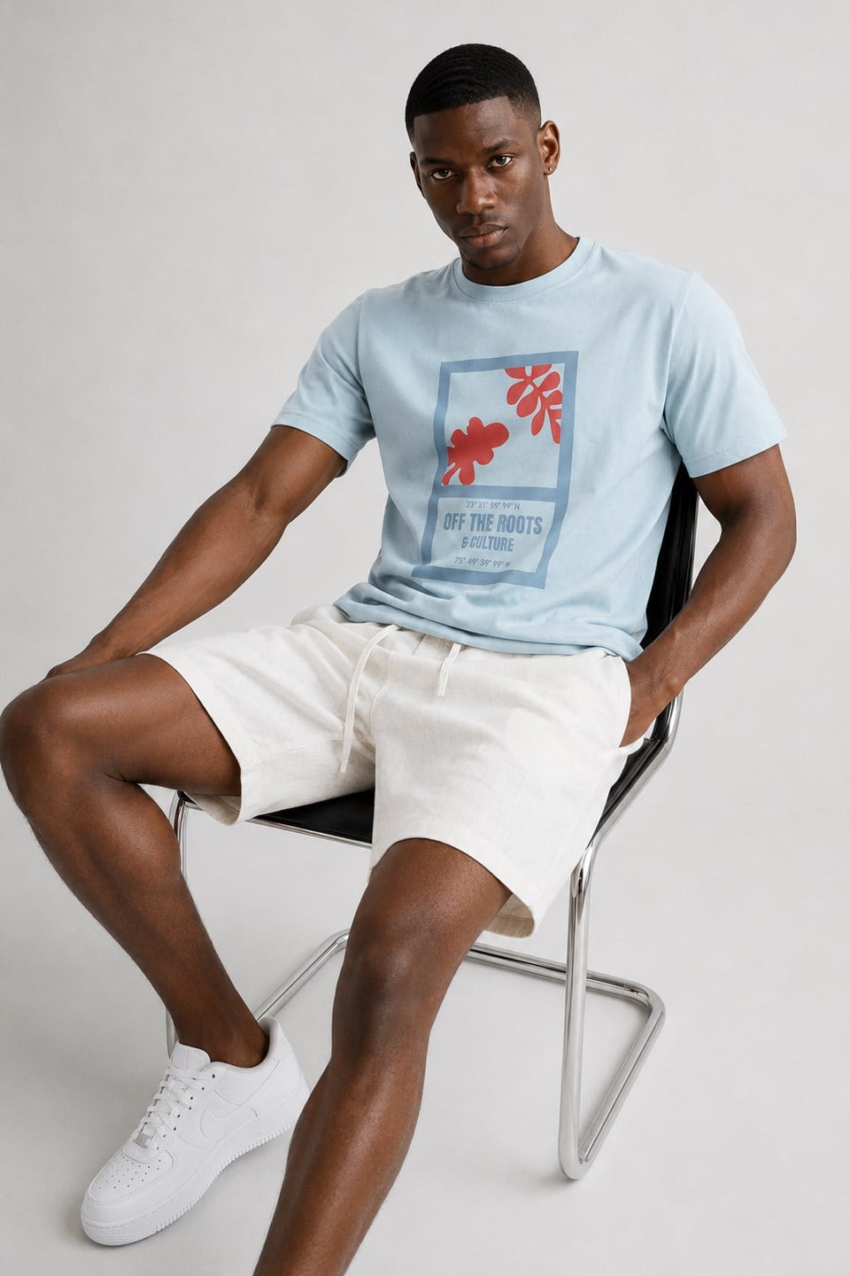 Erkek Off the Roots Baskılı T-Shirt - Açık Mavi