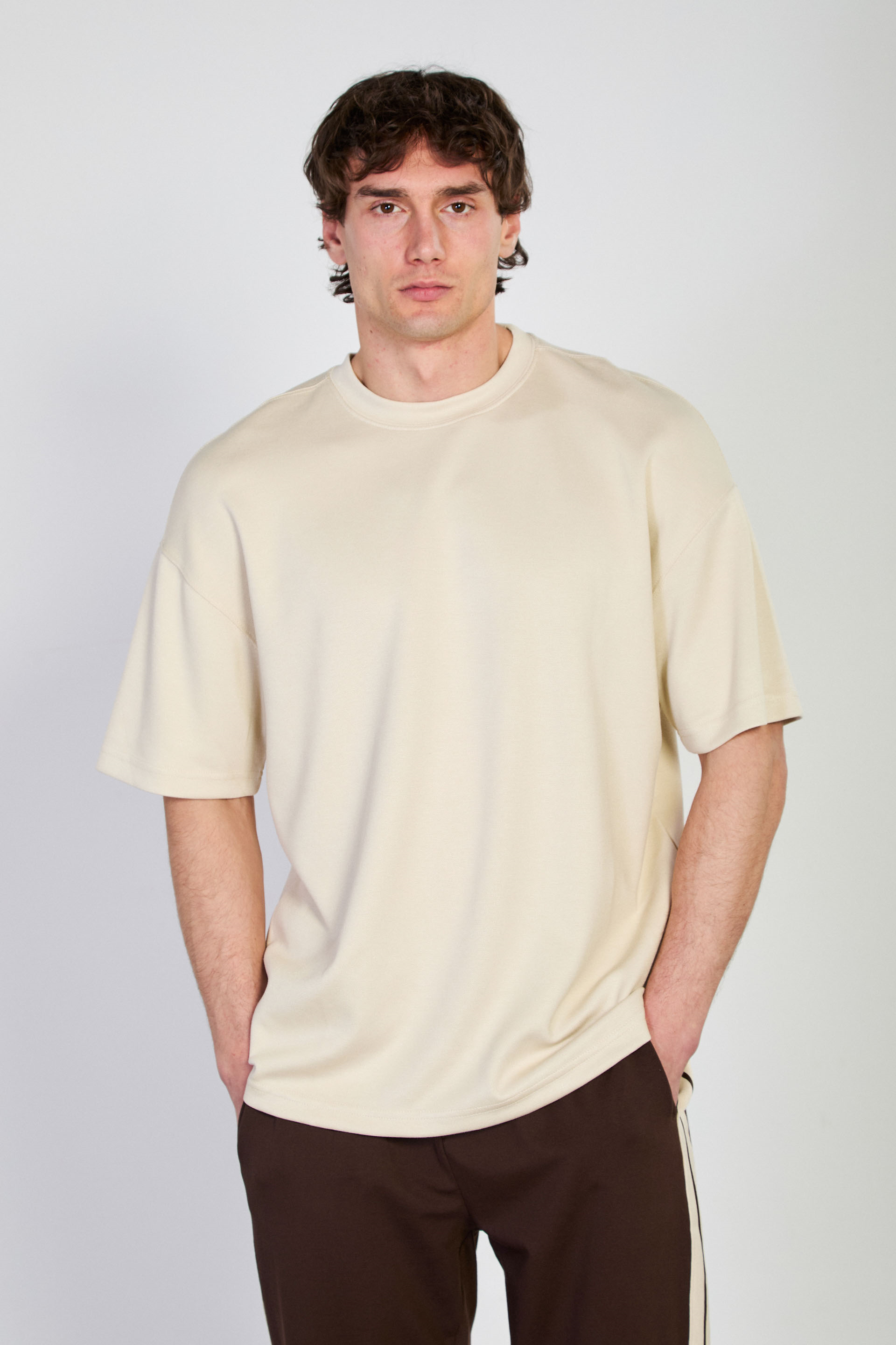 Erkek Bisiklet Yaka Regular Fit T-Shirt - Taş