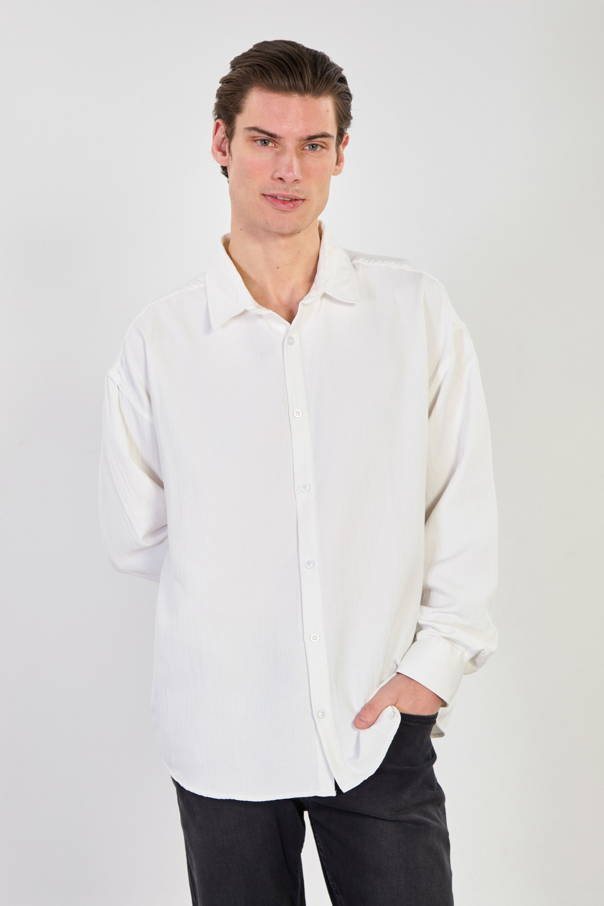 Erkek Regular Fit Klasik Gömlek - Ekru