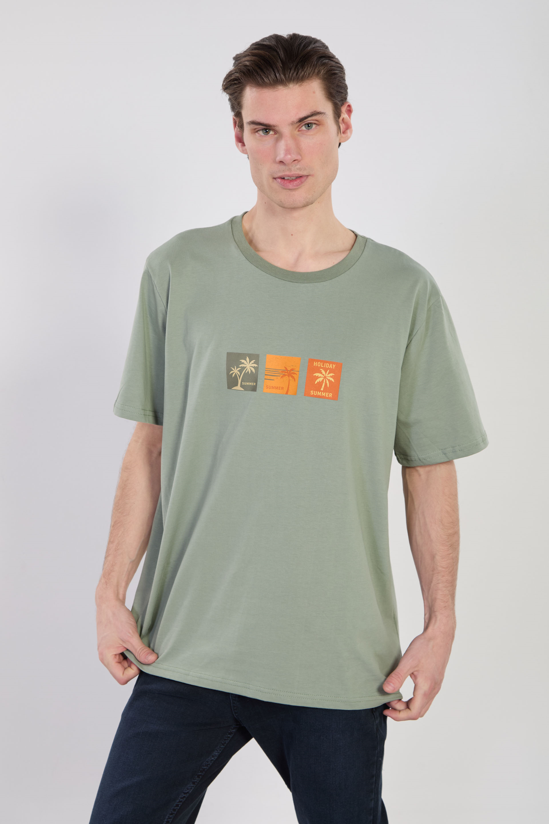 Erkek Summer Baskılı T-Shirt - Buz Yeşili