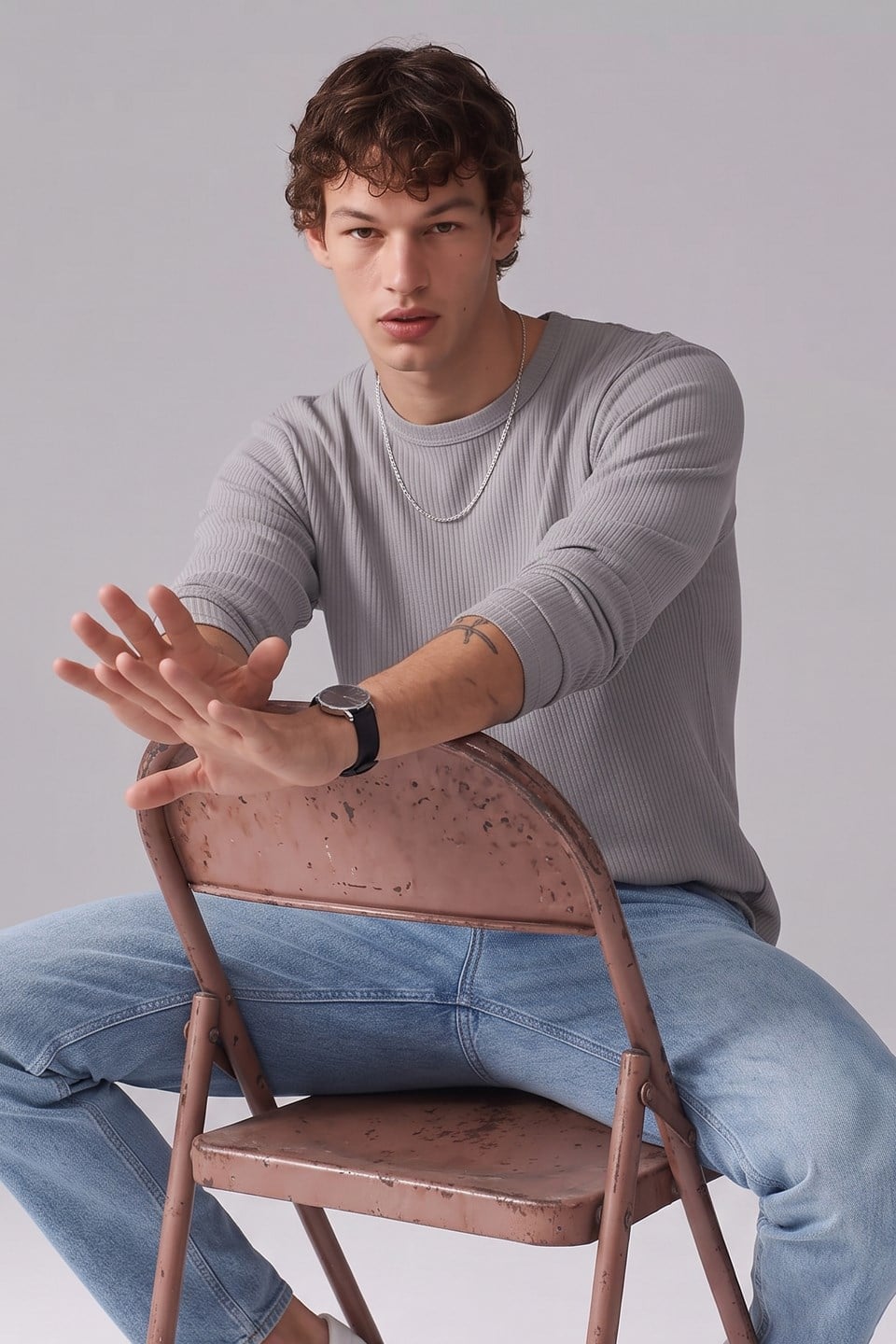 Erkek Bisiklet Yaka İnterlok Sweatshirt - Açık Gri