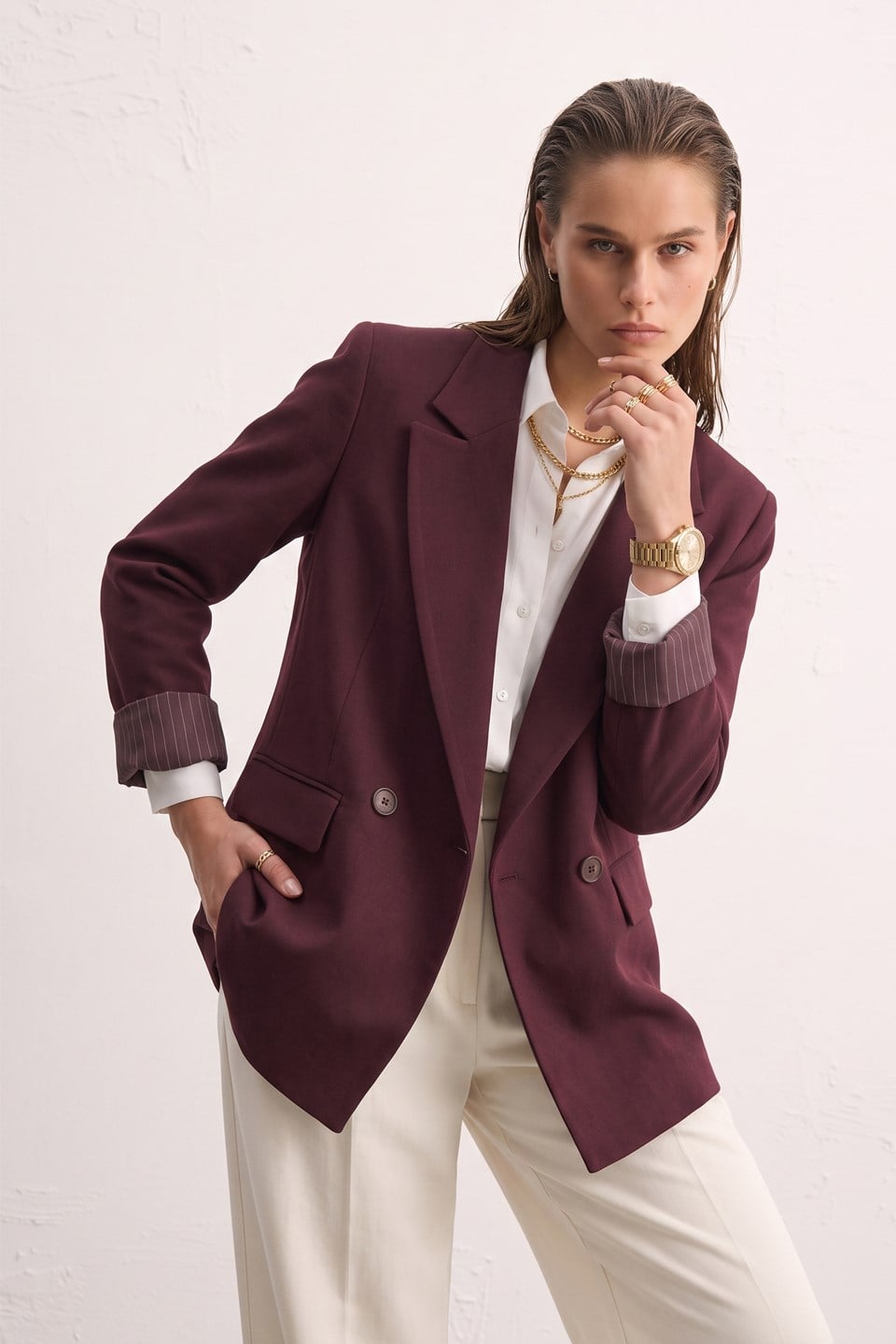 Kadın Klasik Blazer Ceket - Mürdüm