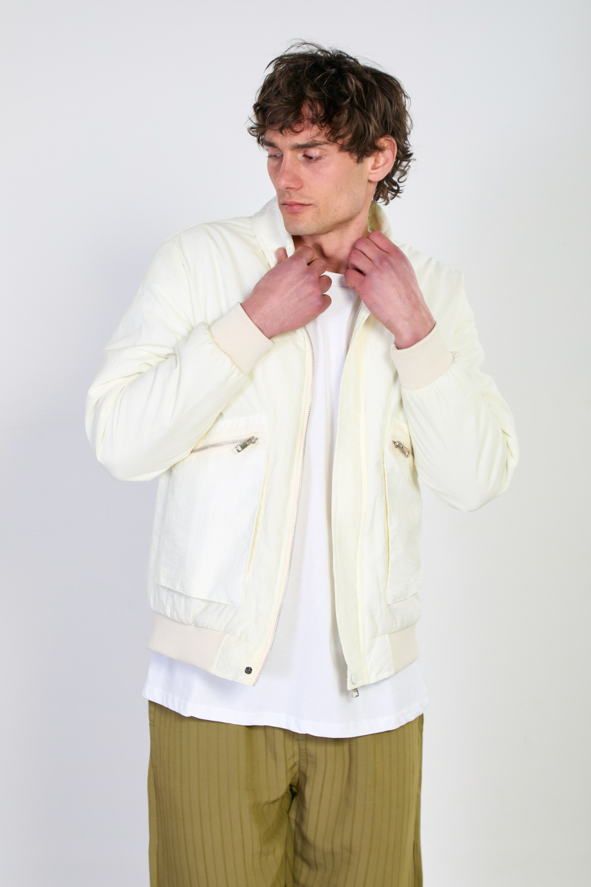 Erkek Torba Cep Fermuarlı Mont - Ekru