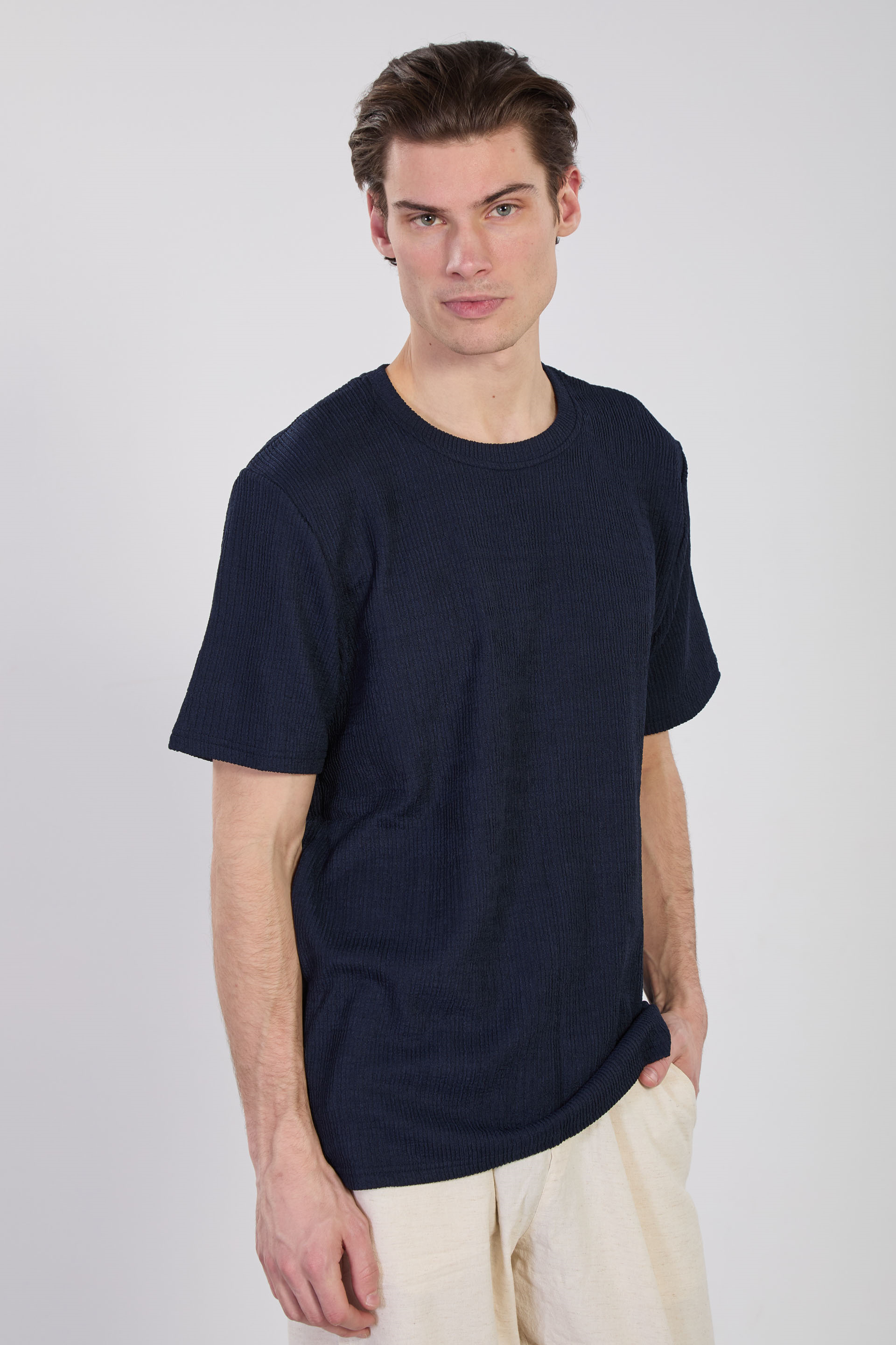 Erkek Bisiklet Yaka Melanj T-Shirt - Lacivert