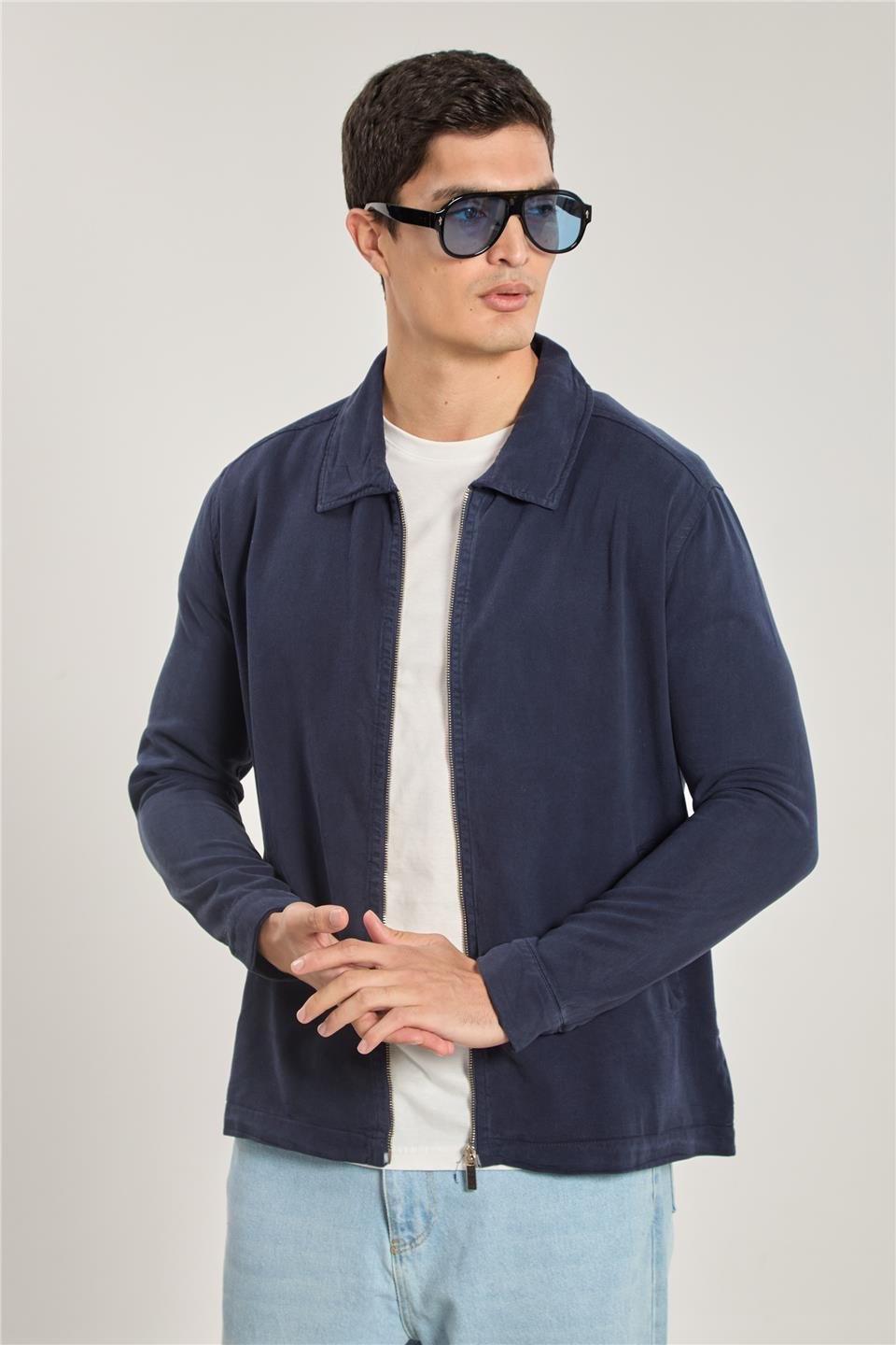 Erkek Fermuarlı Tensel Ceket - Lacivert