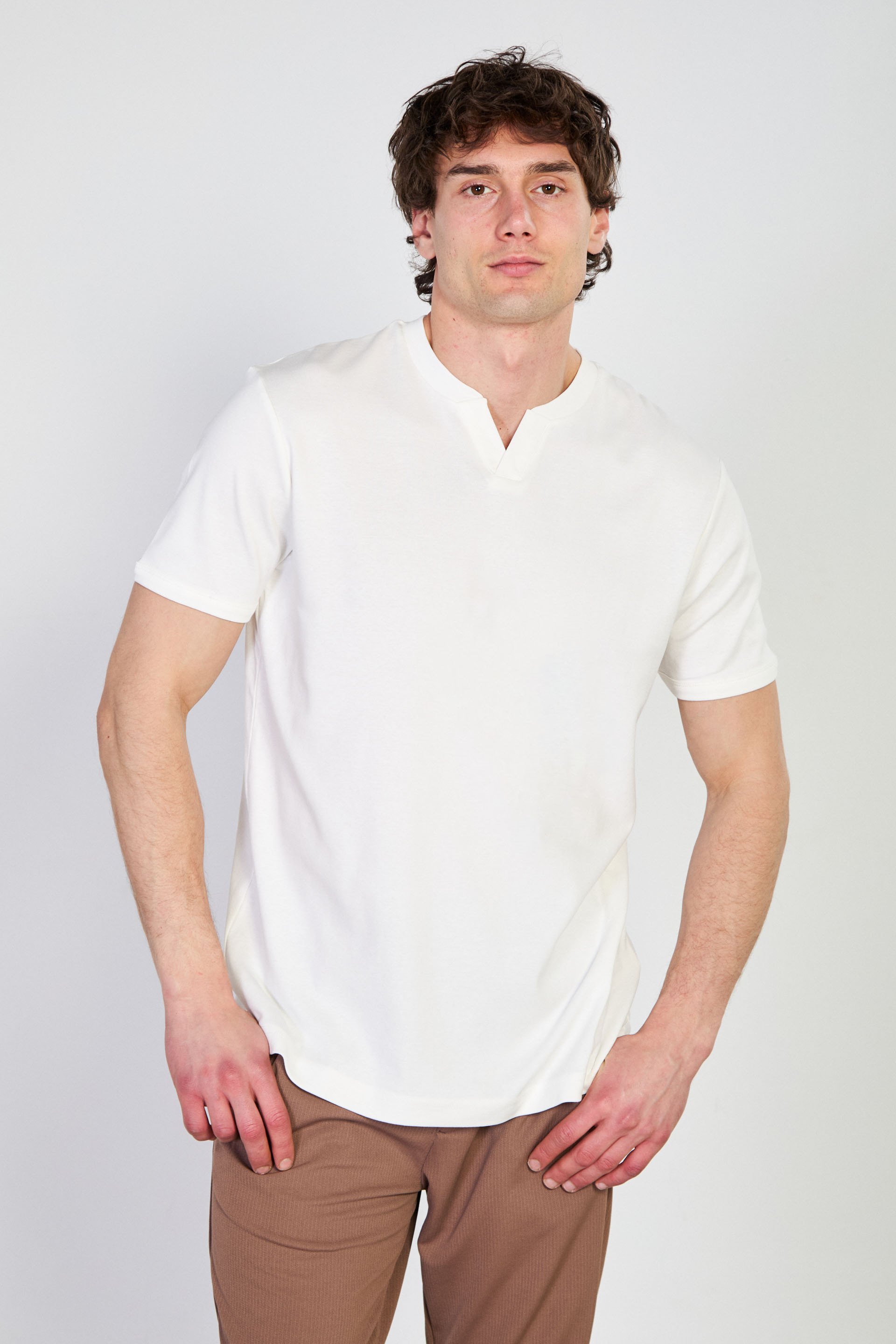 Erkek Yaka Detay Ribana T-Shirt - Beyaz