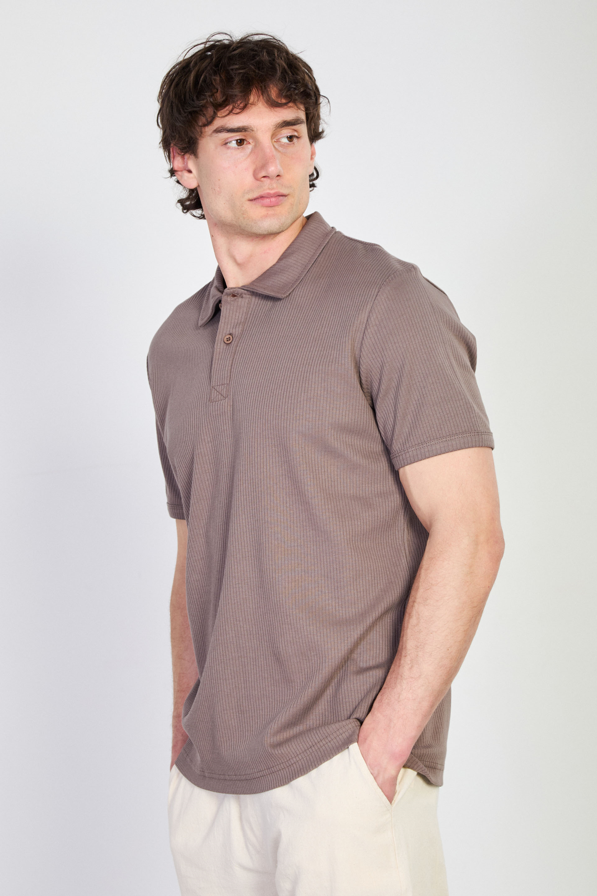 Erkek İğne Detay İnterlok T-Shirt - Kahve