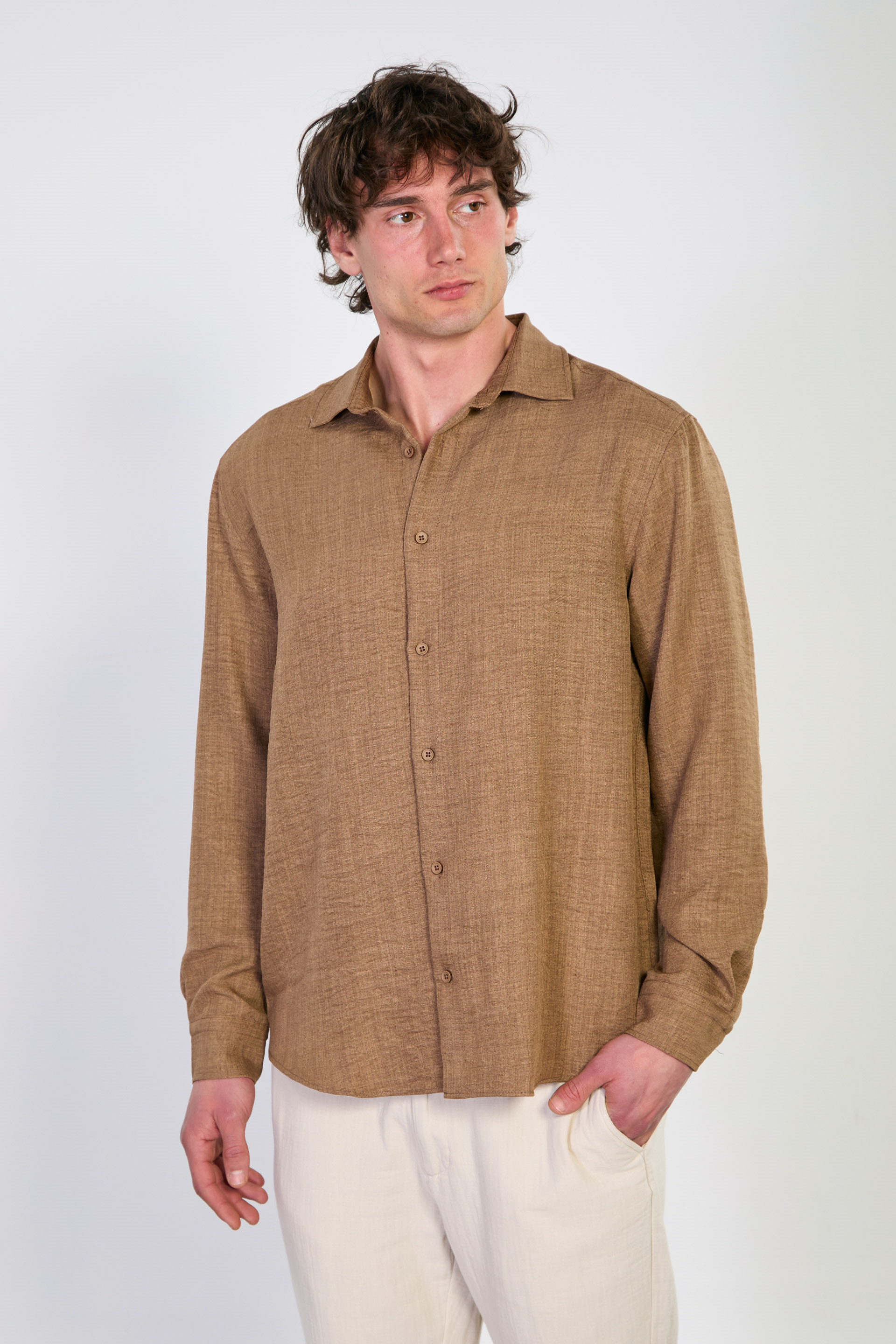 Erkek Uzun Kollu Gömlek - Kahve