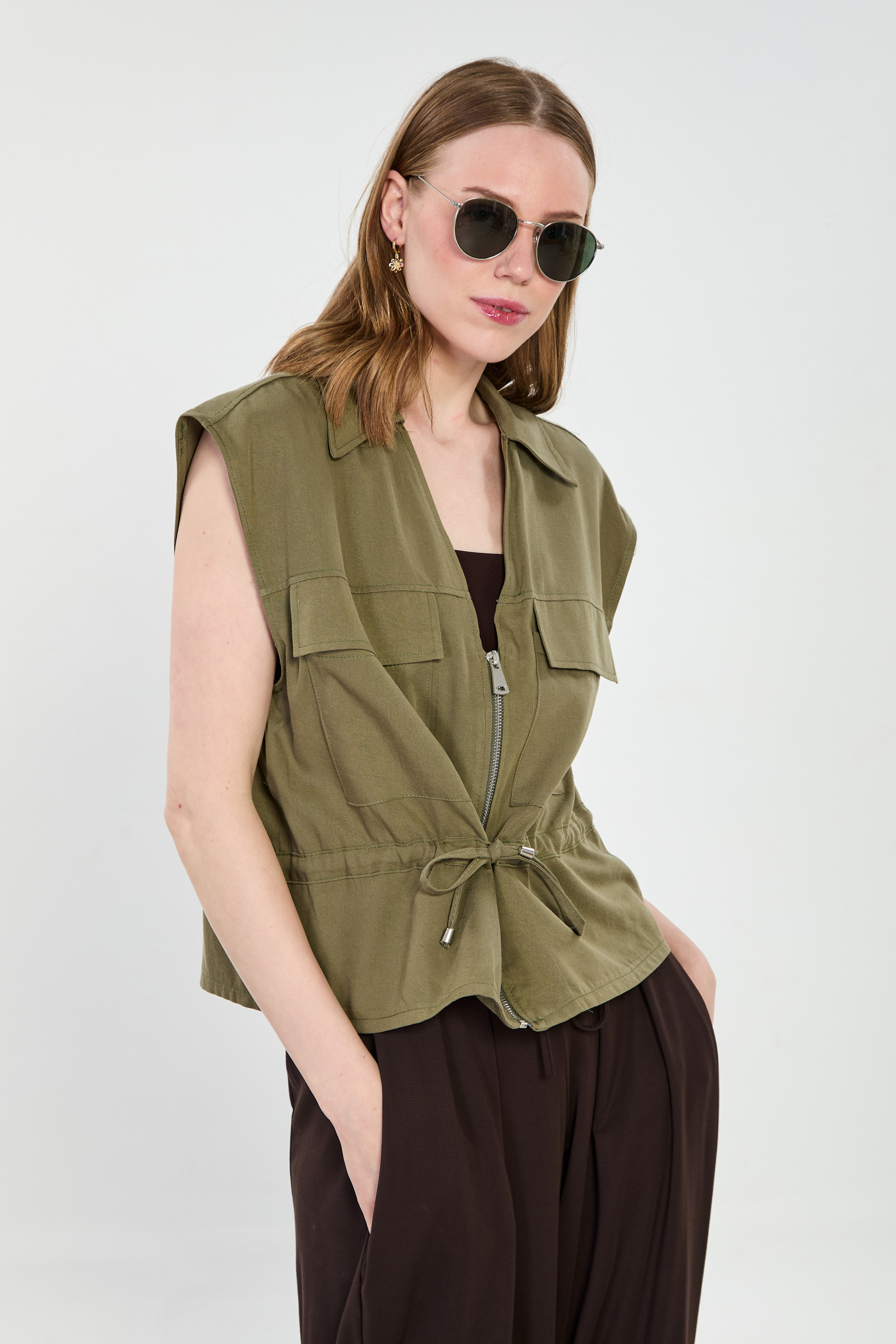 Kadın İpli Yelek - Olive