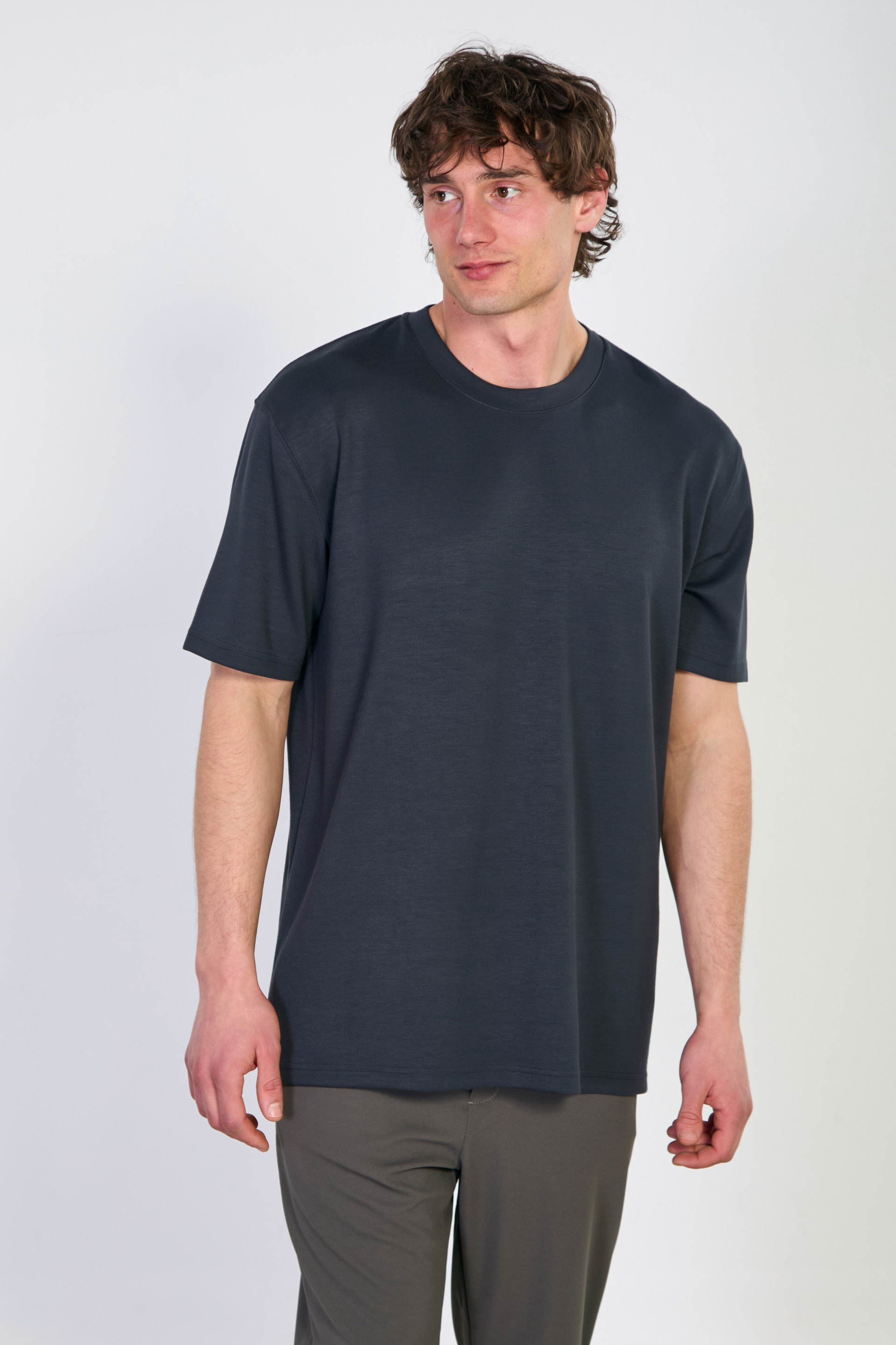 Erkek Bisiklet Yaka T-Shirt - Antrasit