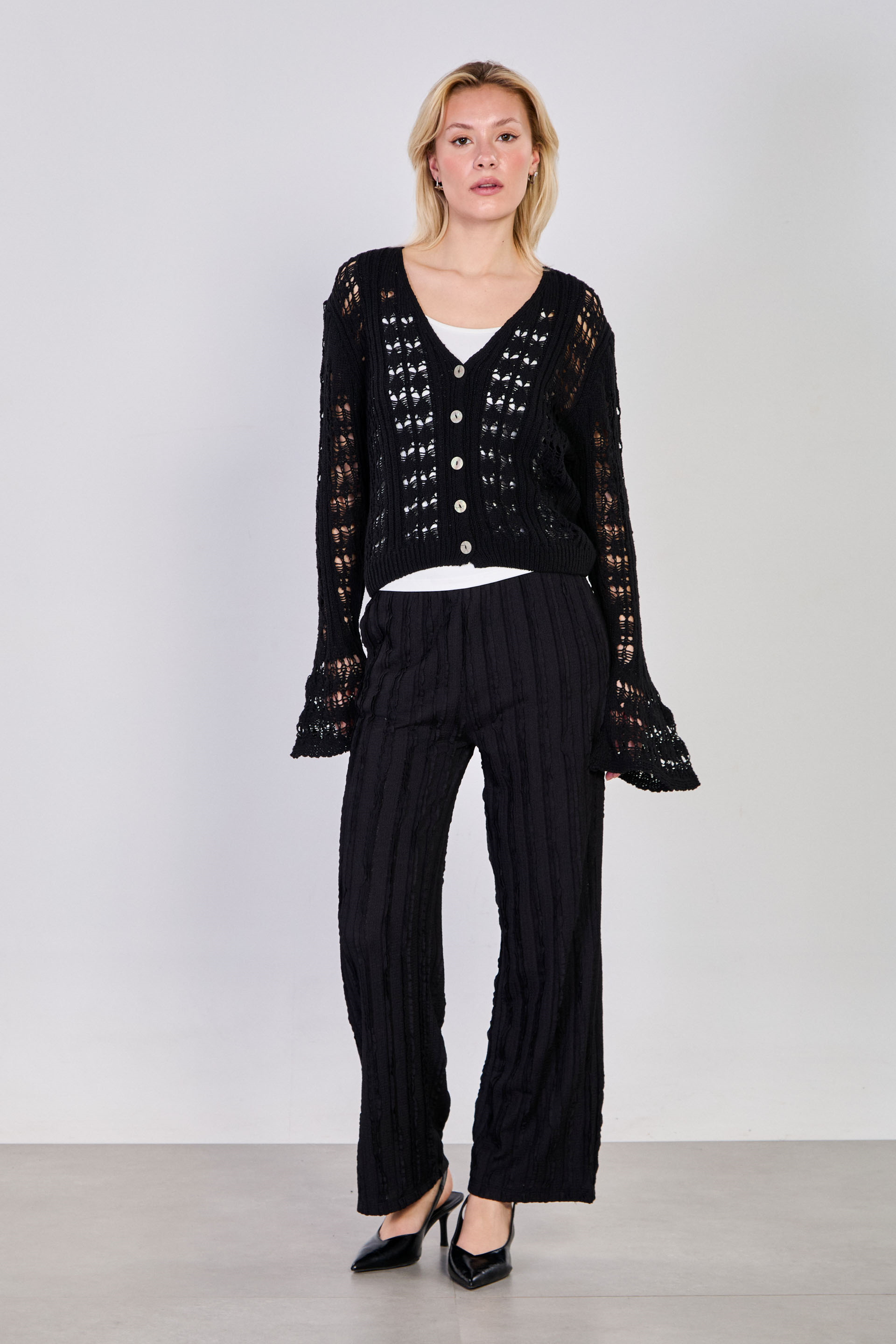 Kadın Büzgü Dokulu Pantolon - Siyah