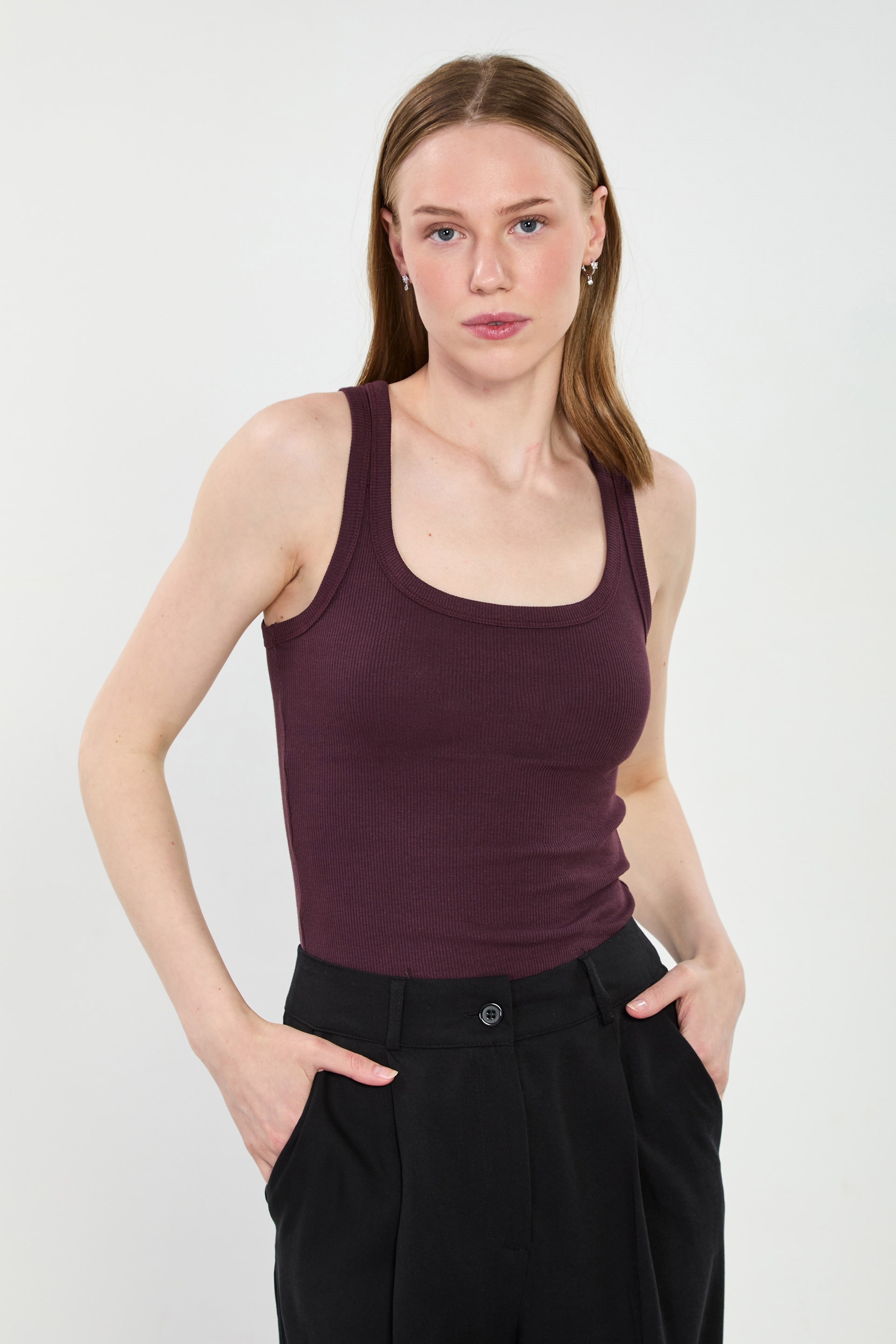 Kadın Kalın Askılı Body - Mürdüm