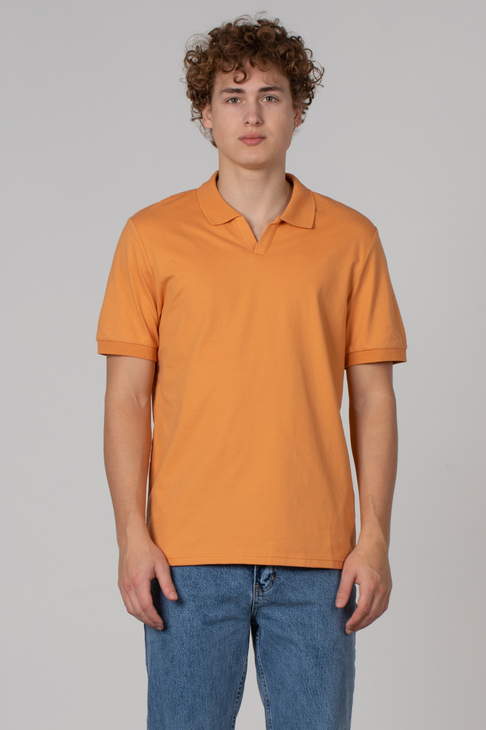 Açık pat likralı pike t-shırt-2141 Hardal