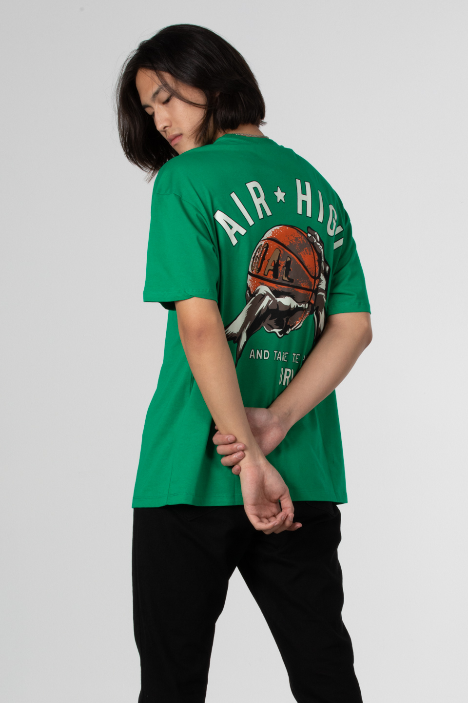 Air hıgh baskılı oversize t-shirt-1024 Yeşil
