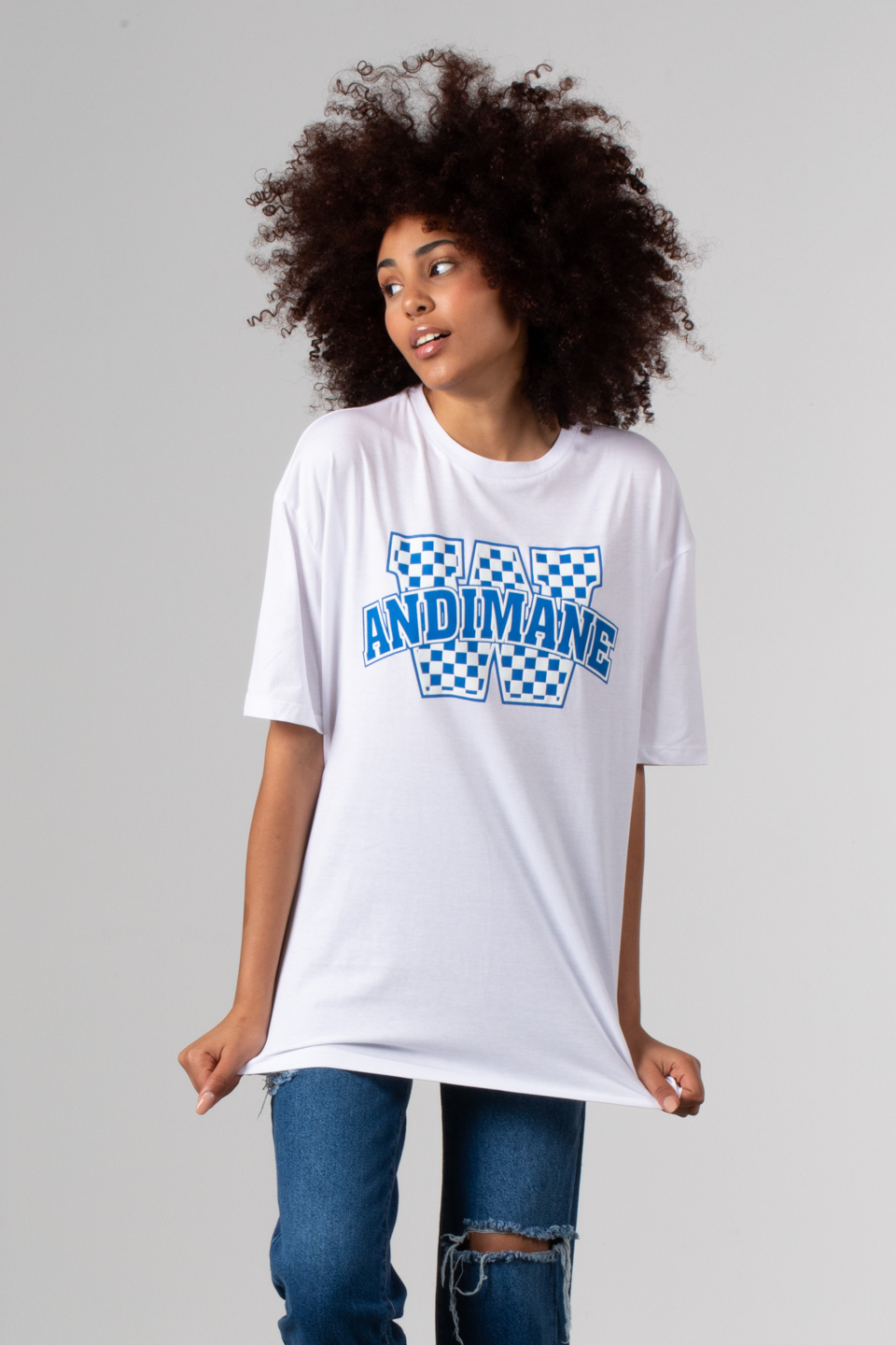 Andımane kabartma baskılı t-shirt-81405 Beyaz