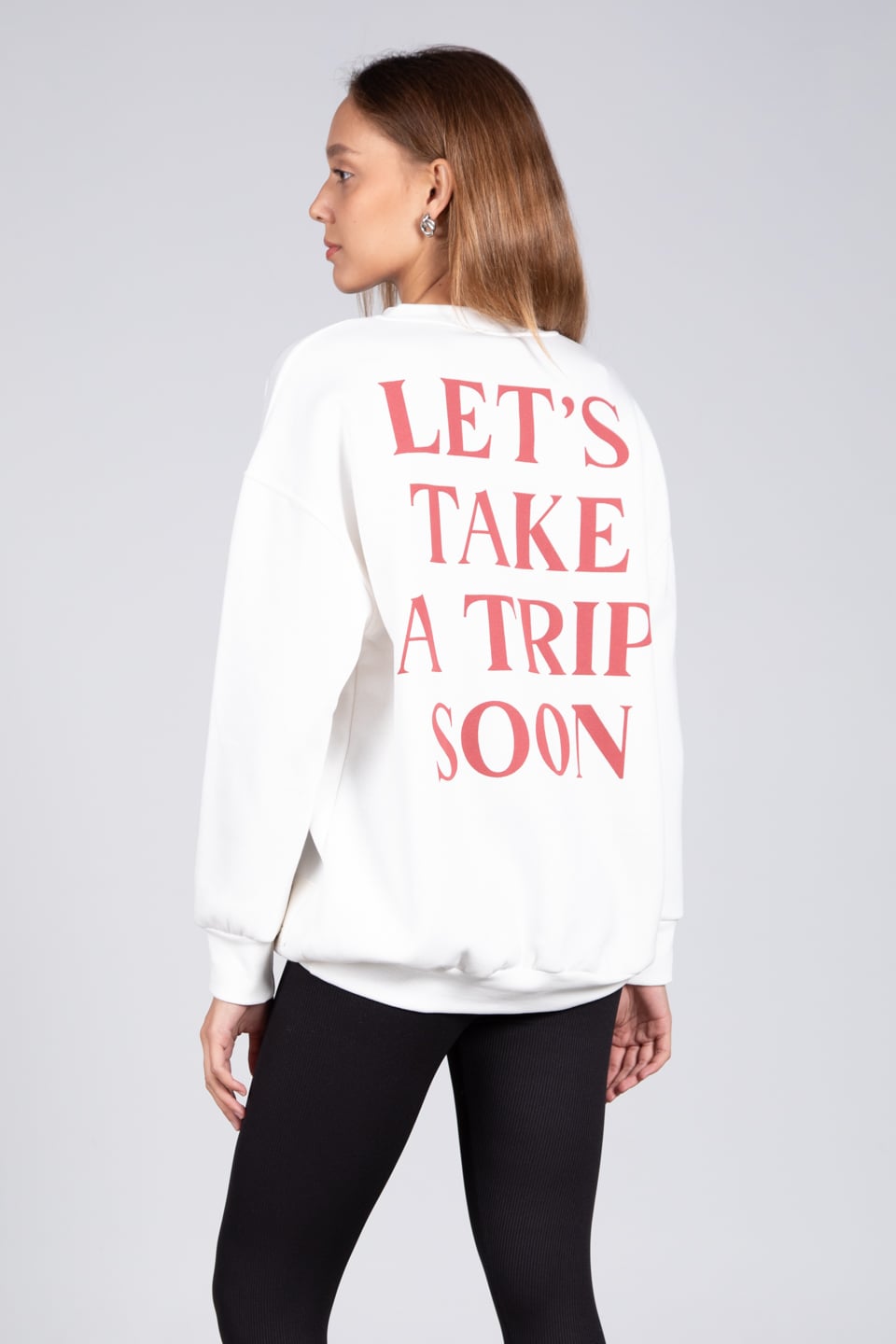 Arka baskı detay sweatshirt-82024 Ekru