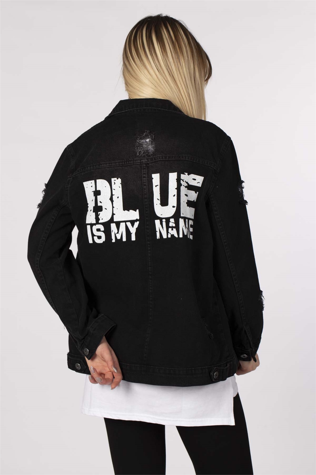Arkası blue baskılı kot ceket-5116 Siyah