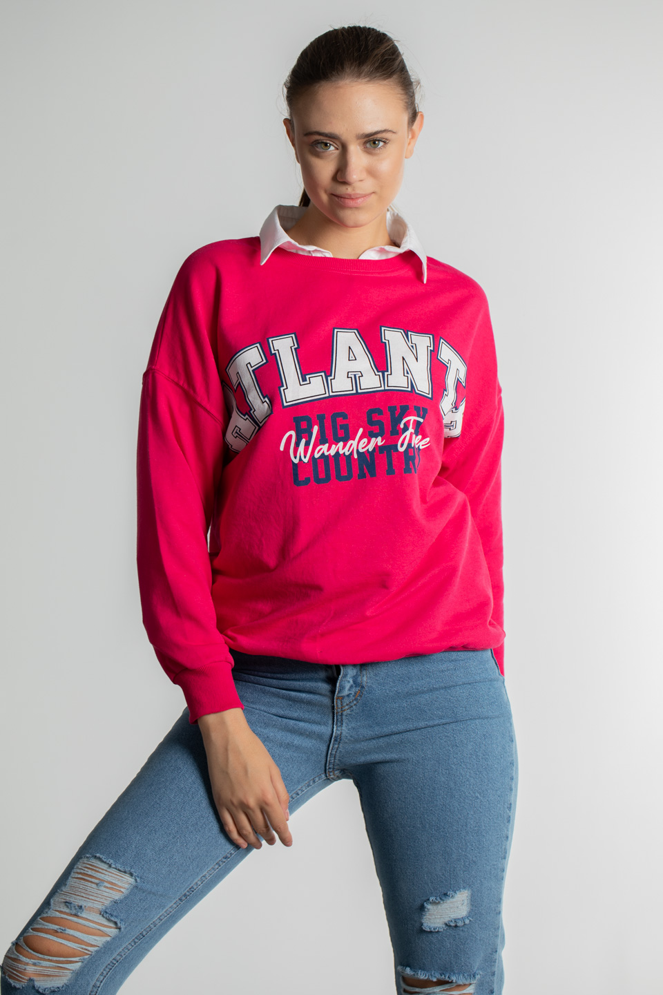 Atlanta Baskılı Sweatshirt - Fuşya