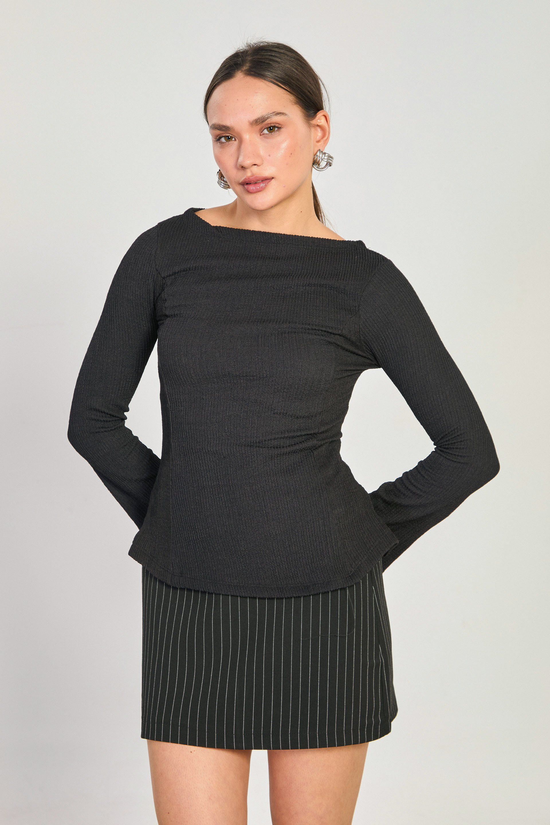 Kadın Kayık Yaka İspanyol Kol Bluz - Siyah