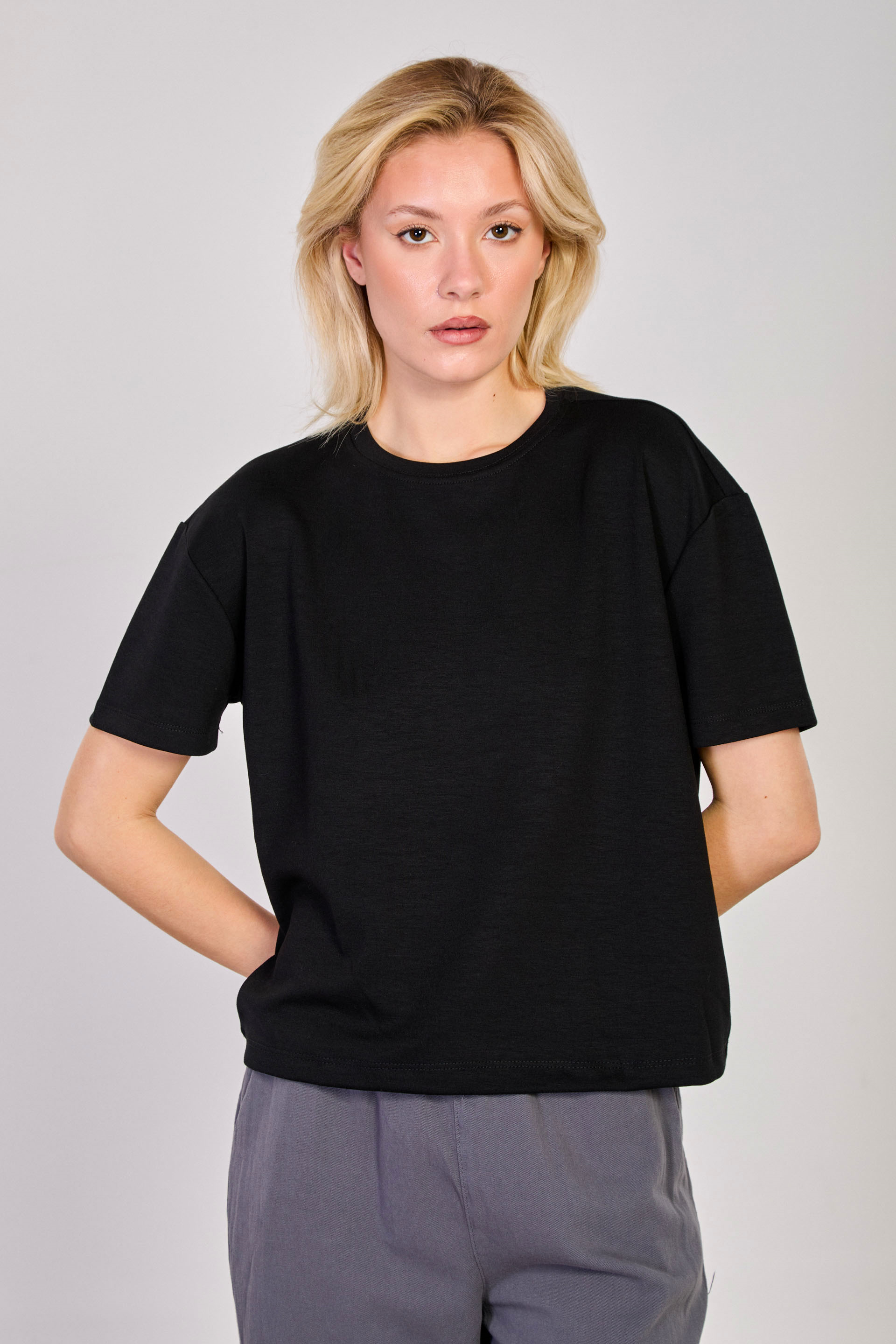 Kadın Kısa Kollu Modal T-Shirt - Siyah