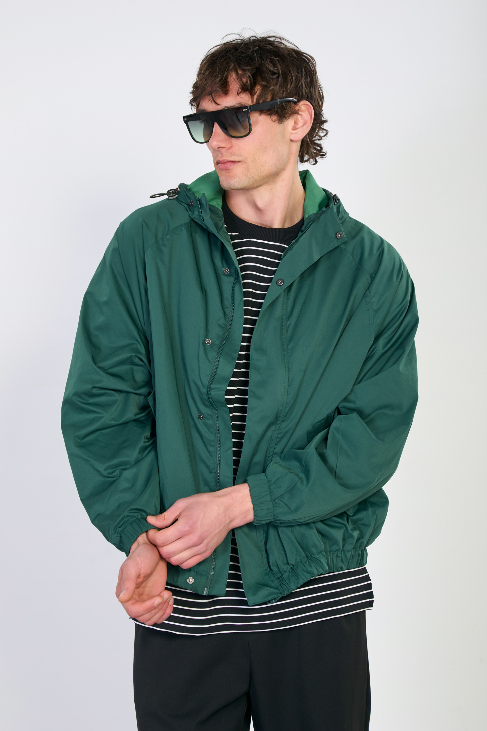 Erkek Kapüşonlu Çıtçıtlı Yağmurluk - Yeşil