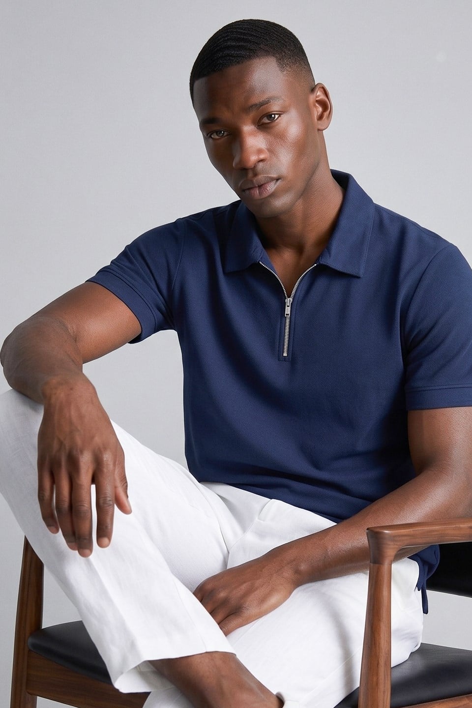 Erkek Fermuar Yaka Pike Polo T-Shirt - Lacivert