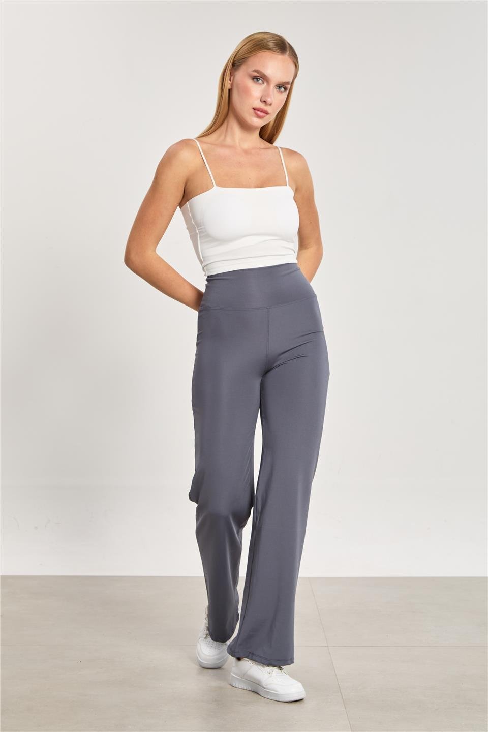 Kadın Yüksek Bel Palazzo Tayt - Füme