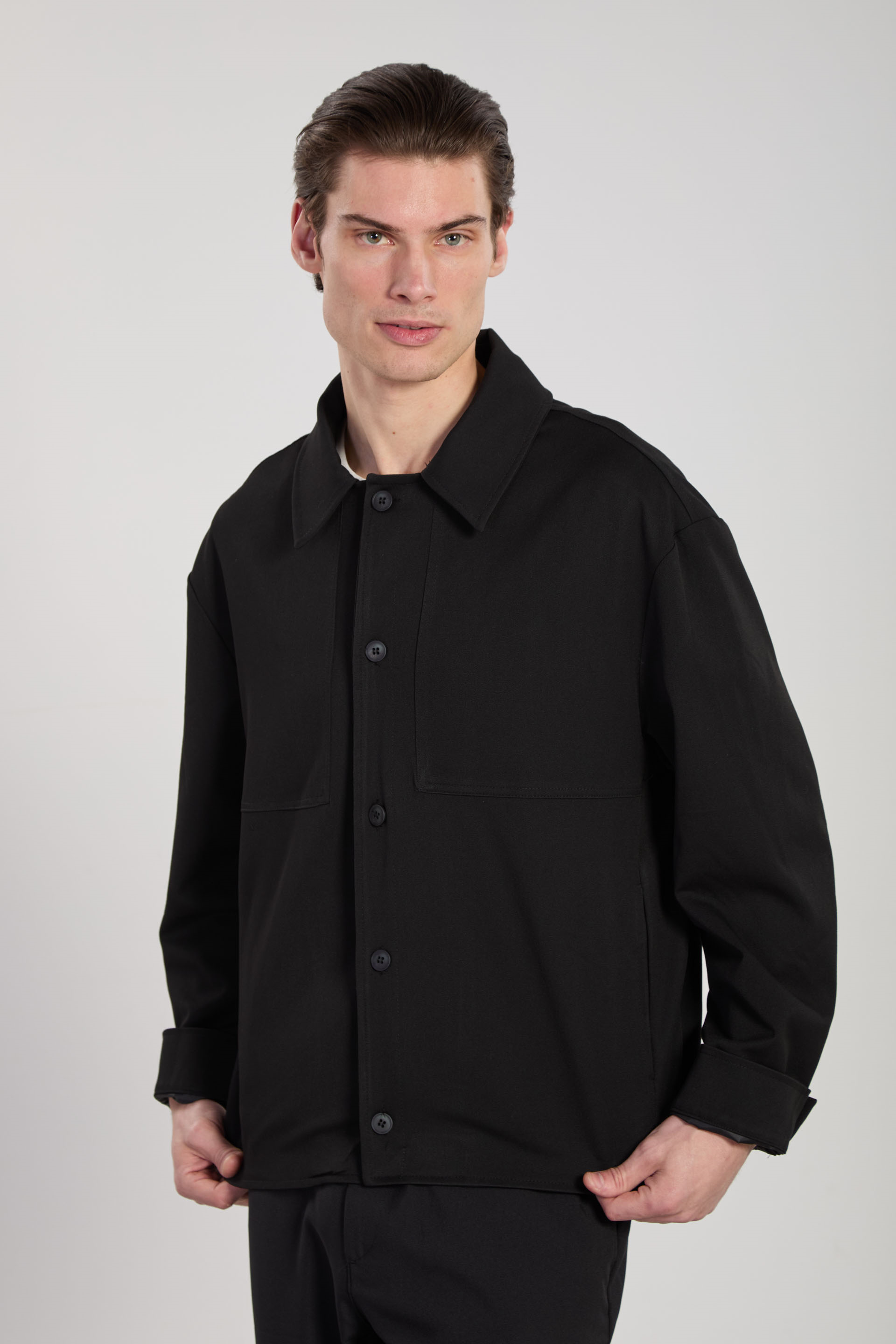Erkek Düğmeli Gömlek Ceket - Siyah