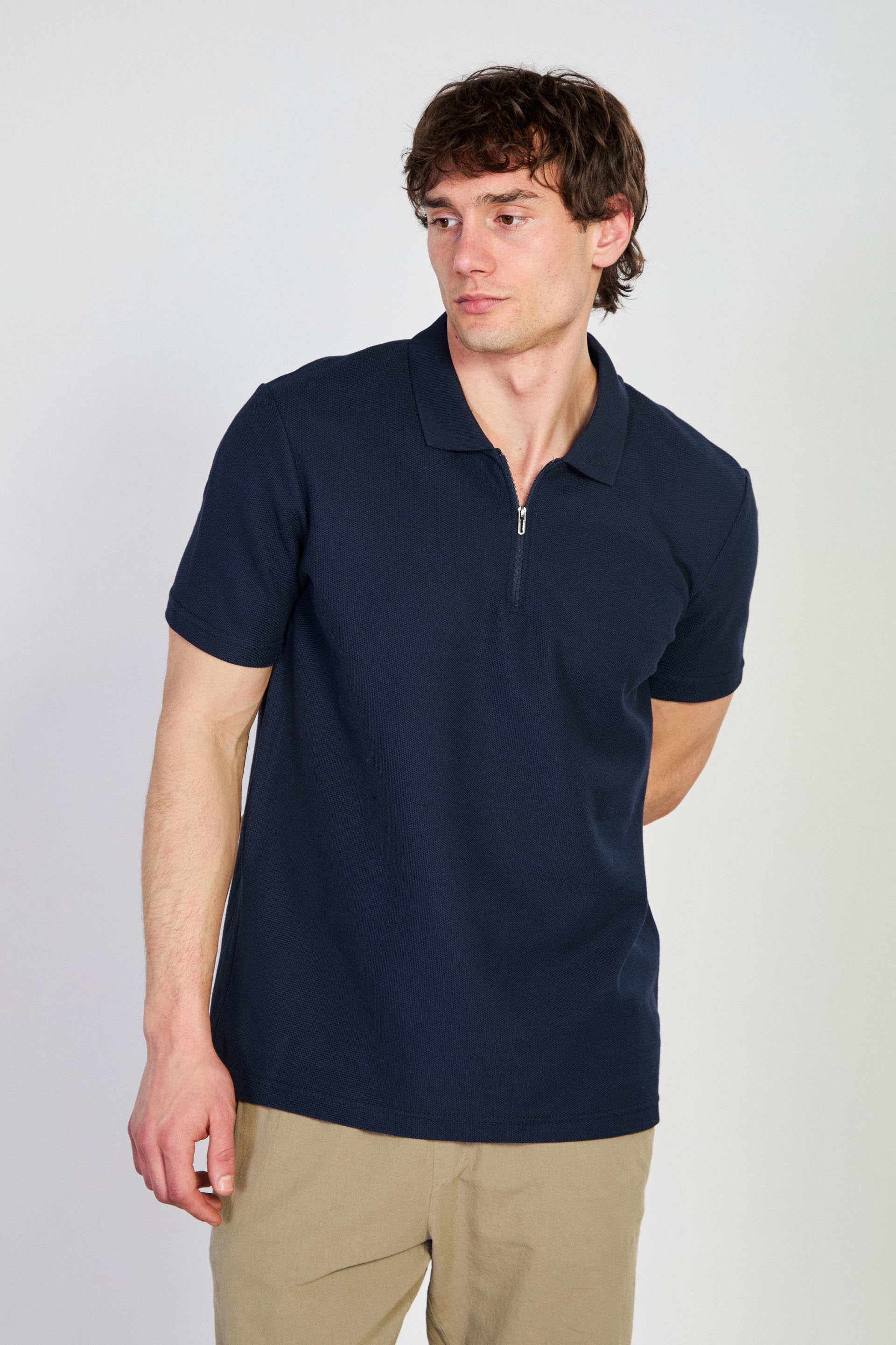 Erkek Fermuarlı Polo Yaka T-Shirt - Lacivert