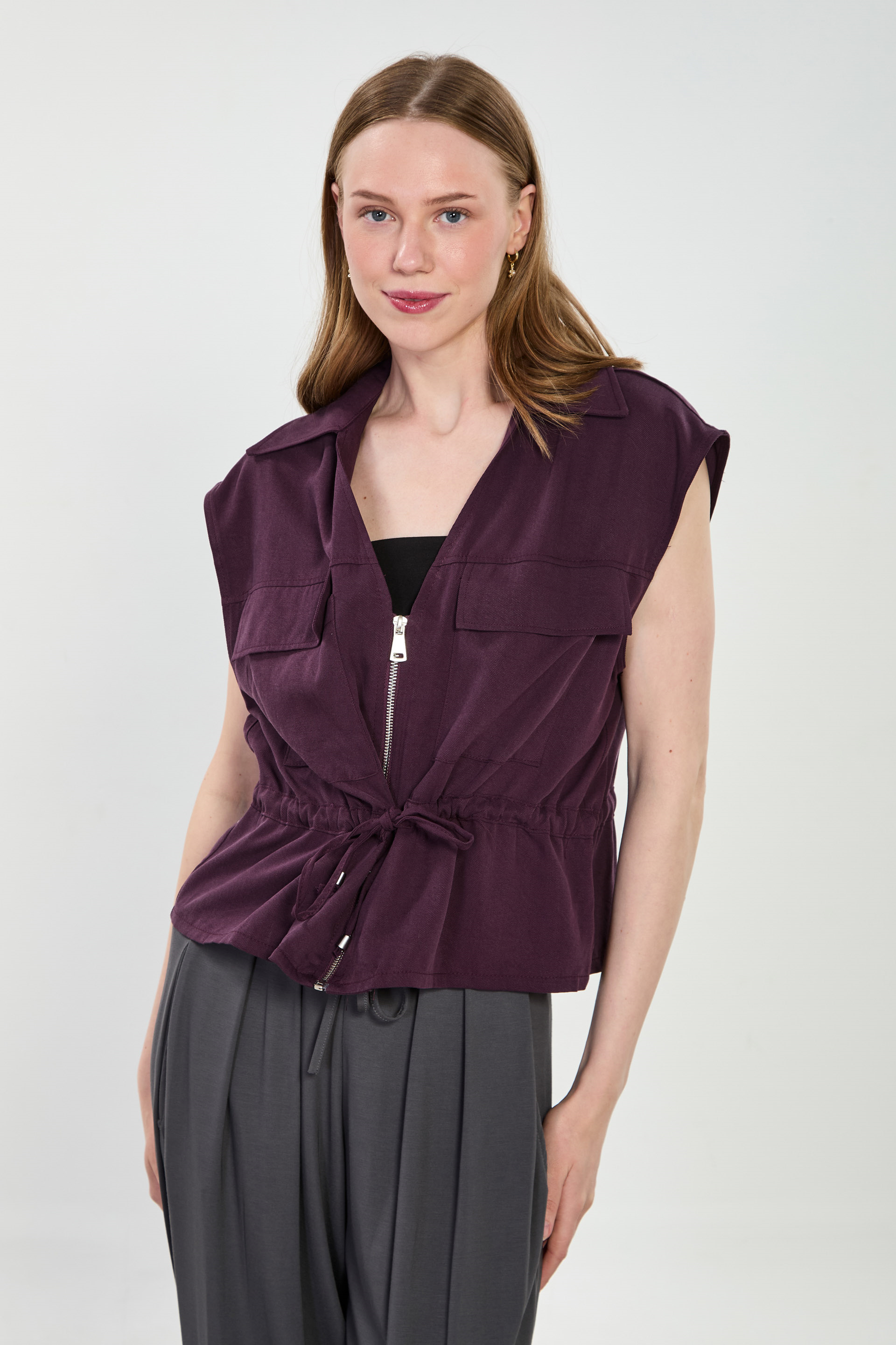 Kadın İpli Yelek - Mürdüm