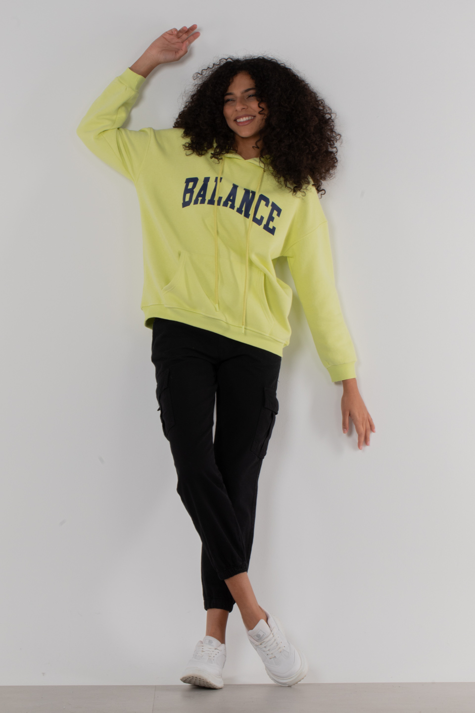 Balance baskılı kapüşonlu sweatshirt-1360 Sarı