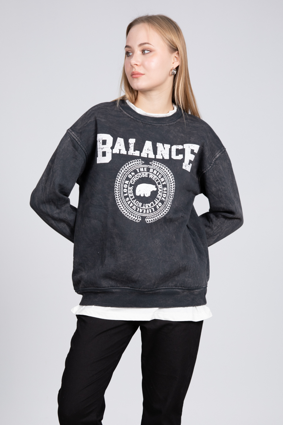 Balance baskılı sweatshirt-82191 Siyah Kar Y.