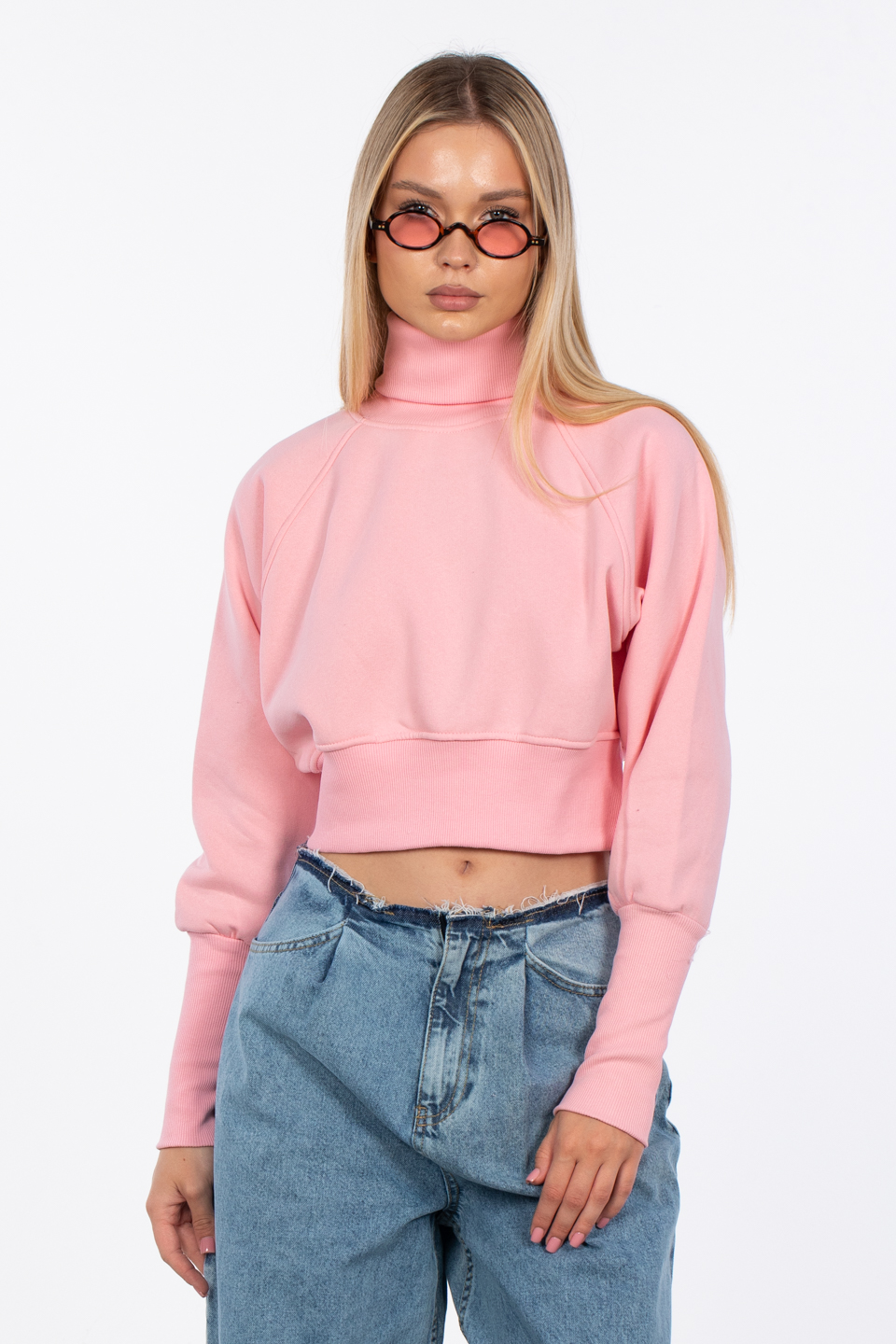 Balıkçı yaka sweatshirt-83-608 Açık Pembe
