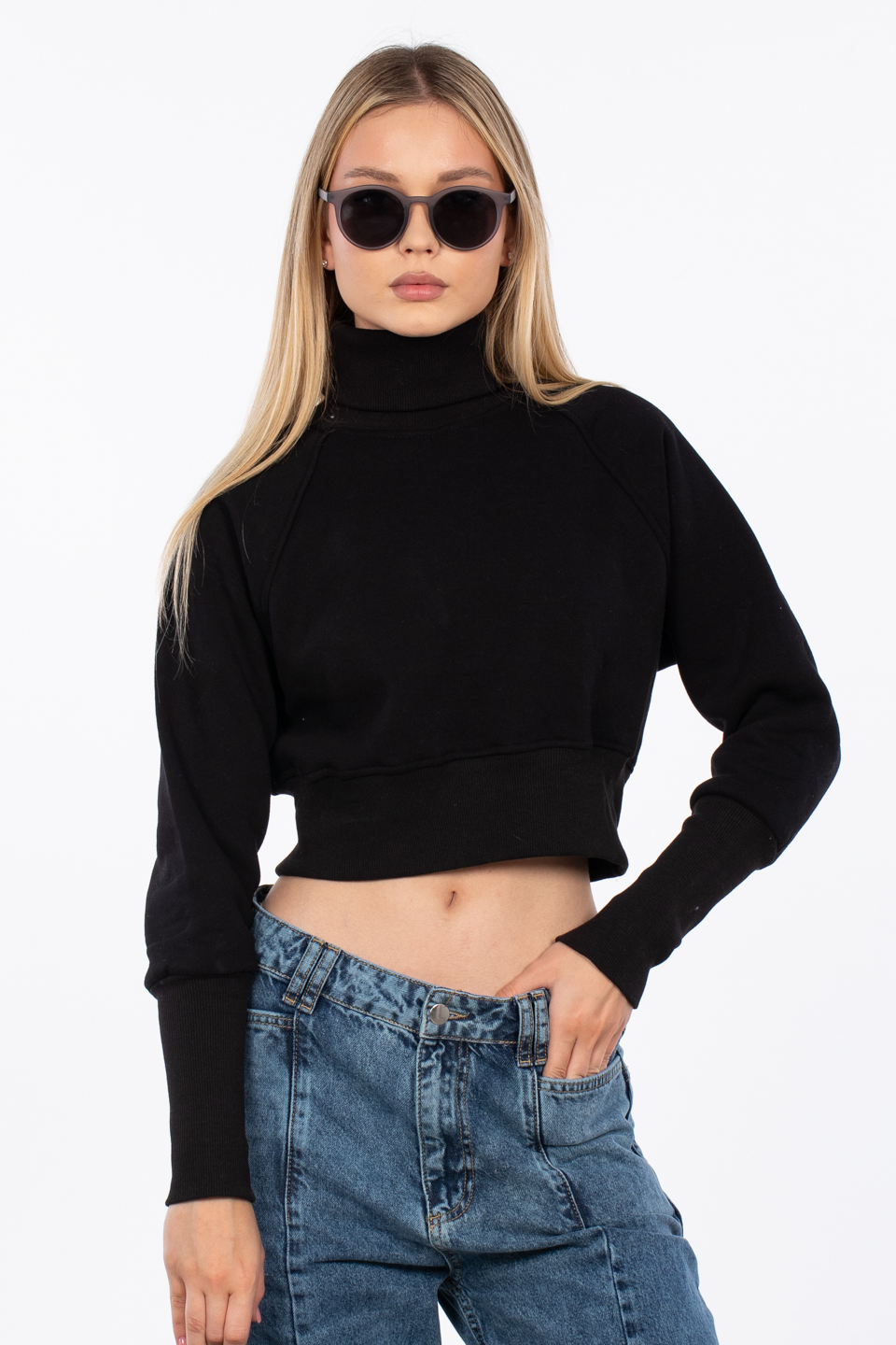 Balıkçı yaka sweatshirt-83-608 Siyah