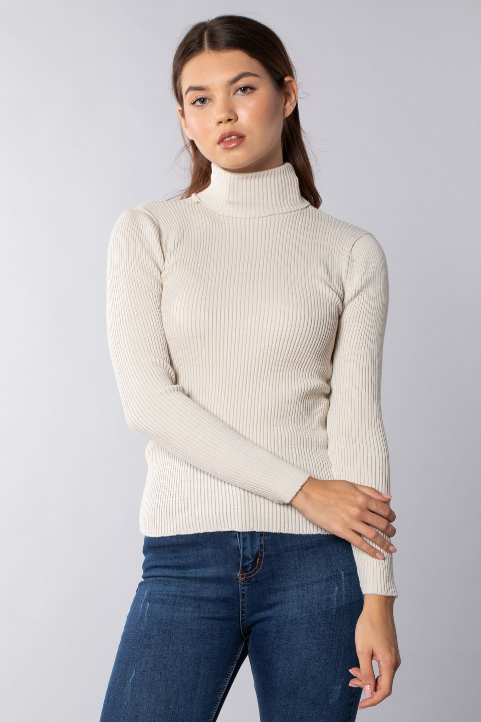 Balıkçı yaka triko body-2146 Taş