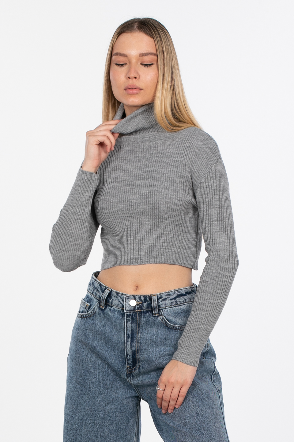 Balıkçı yaka triko body-4008 Gri