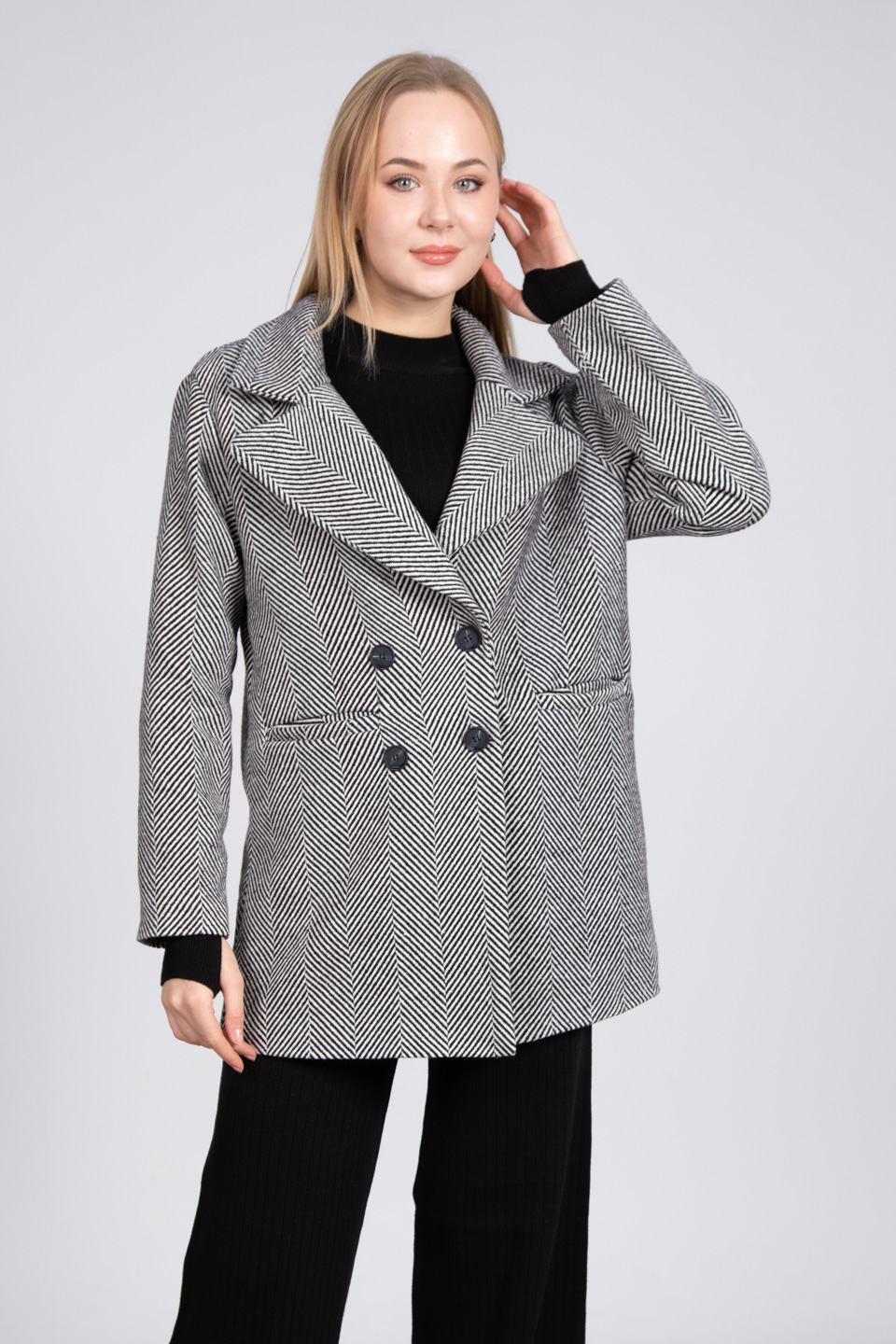 Balıksırtı oversize kaban-23197 Gri