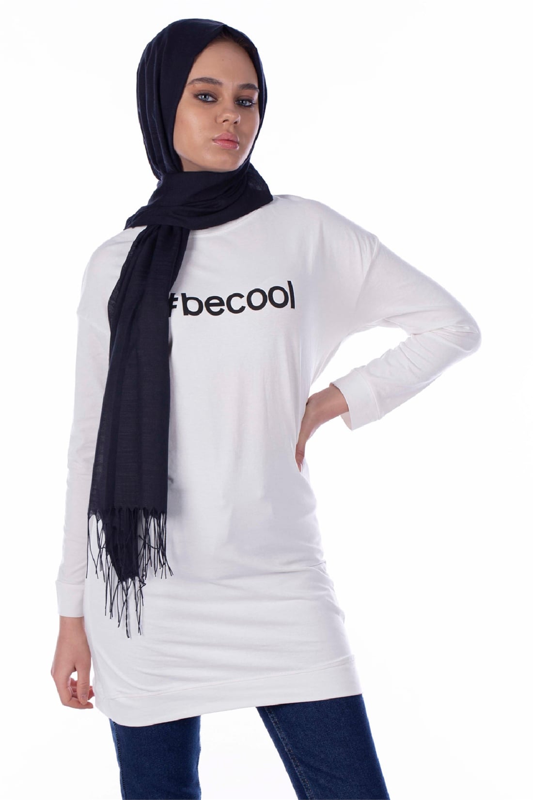Basic Becool Baskılı Tunik-Ekru