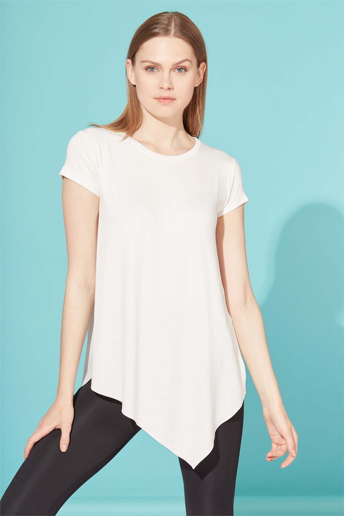 Basic Bisiklet Yaka Geometrik T-Shirt-Ekru